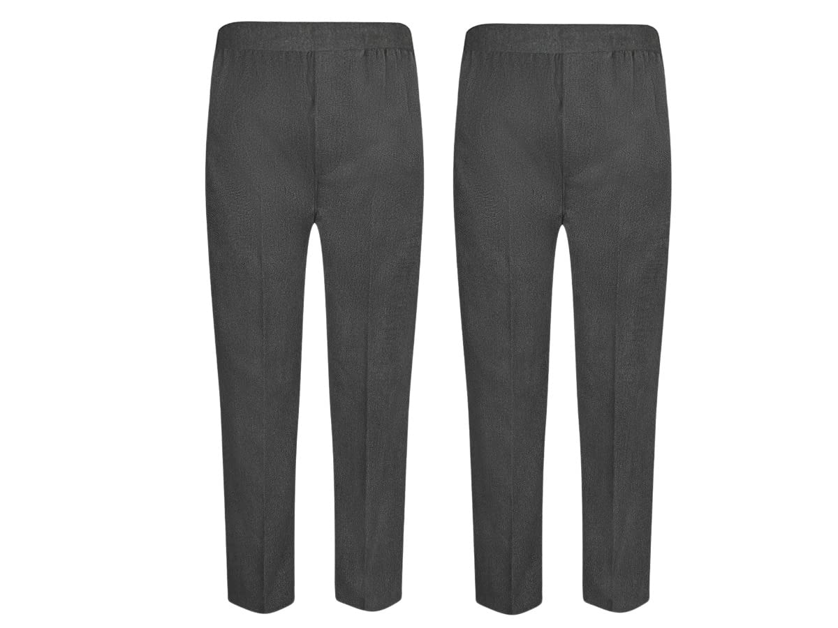 LSU Boys School Uniform Pull Up Trousers - Pack of 2, Elastic Waistband, No Zip & Clip (Ages 1-16 Years) - Perfect for School Days & Formal Occasions