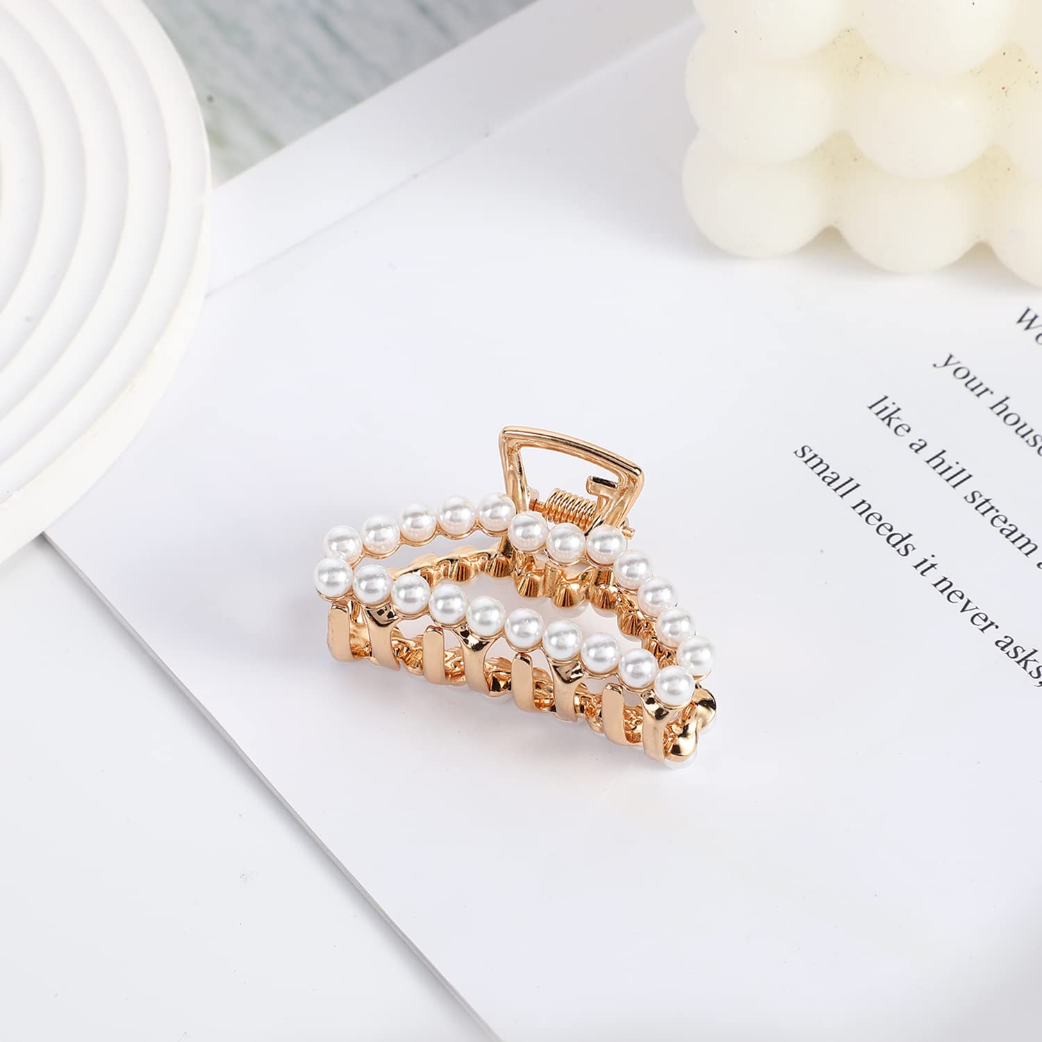 Stylish Metal Hair Claw Clips for Women - 3 Pack Medium Size for Thick Hair (Acetic Acid, Pearl & Glossy Finish) - Perfect for Updos, Ponytails & Everyday Hairstyles