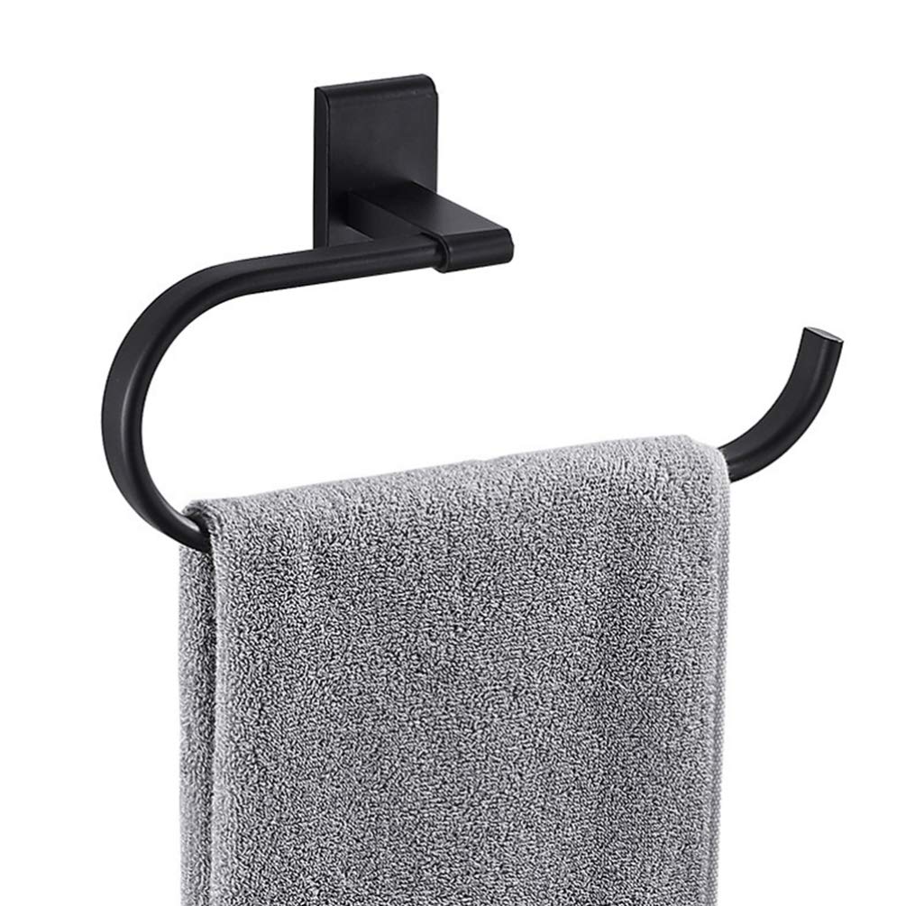 Cabilock 1-Pack Black Wall Mounted Towel Ring Holder - No Drilling Required - Bathroom, Kitchen & Hand Towel Organizer for Home Decor