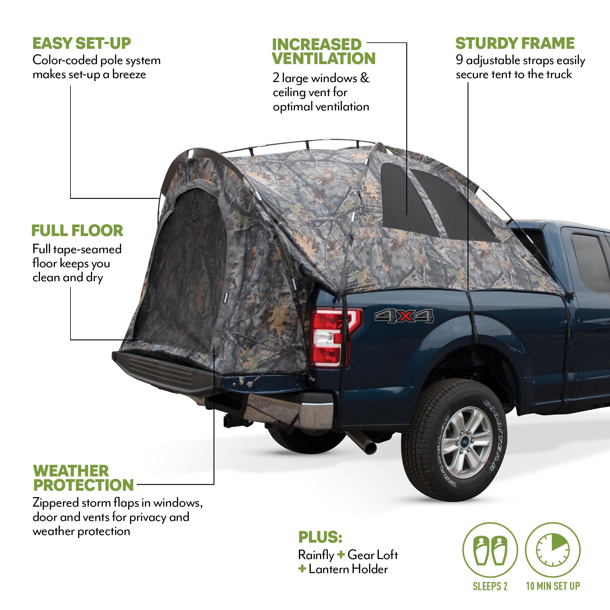 Napier Backroadz Waterproof Truck Bed Tent - Spacious 2 Person Camping Shelter for Full Size & Long Beds | Durable, Comfortable Outdoor Sleeping Solution for Pickup Camping Adventures