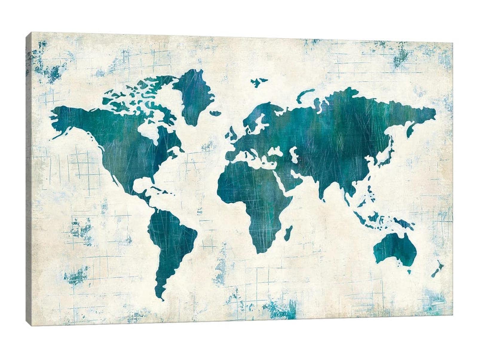 Vintage Teal World Map Canvas Wall Art - Framed 32x48 Inches - Office & Living Room Decor - Perfect for Home, Office, or Gift Giving - Wall Map Poster for Travel Lovers & Geography Enthusiasts
