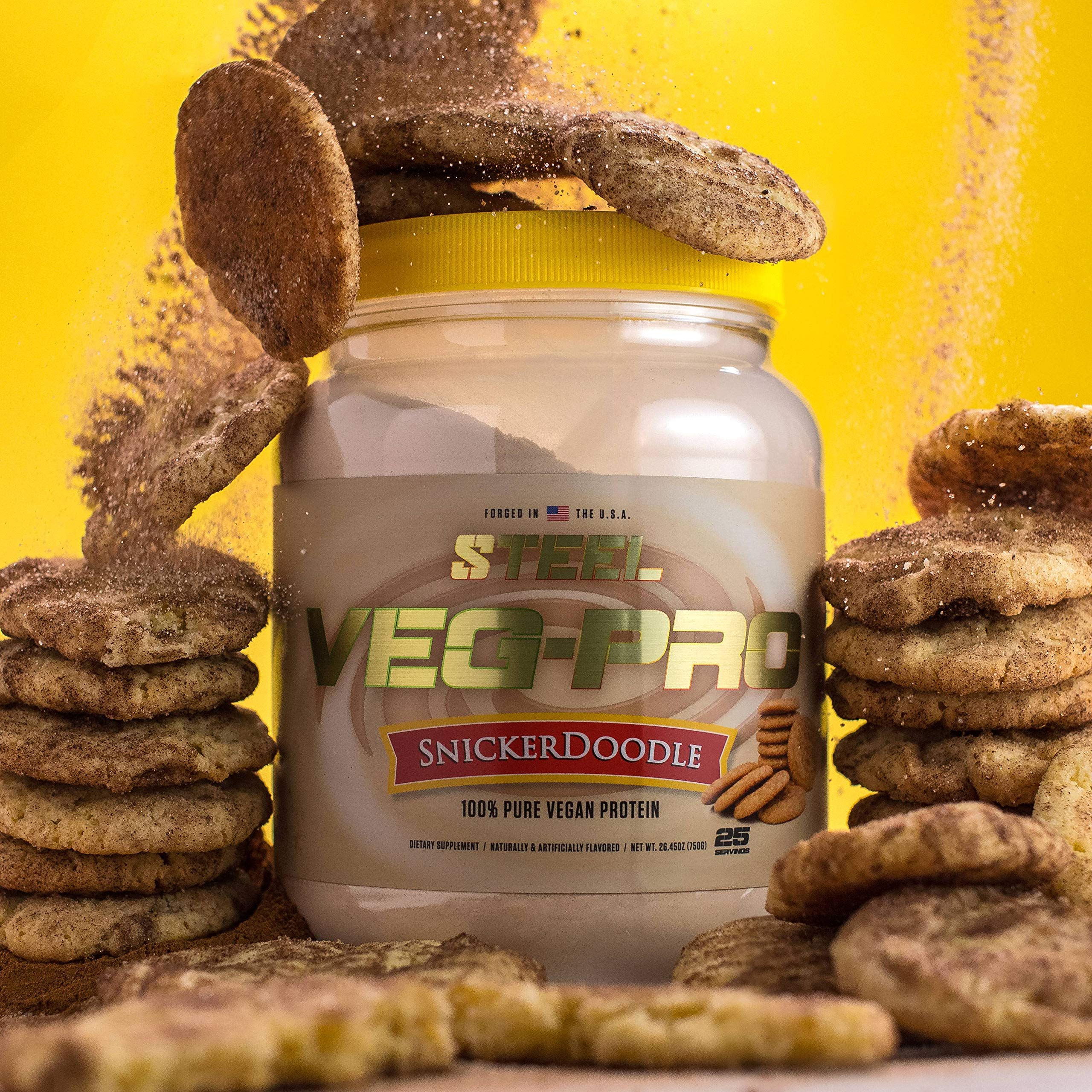 Steel Supplements Veg-PRO Vegan Protein Powder - Snickerdoodle Flavor | 25 Servings (1.65lbs) | Organic Plant-Based Protein with BCAA Amino Acids | Gluten Free, Dairy Free, Low Carb | Perfect for Post-Workout Recovery & Healthy Snacking