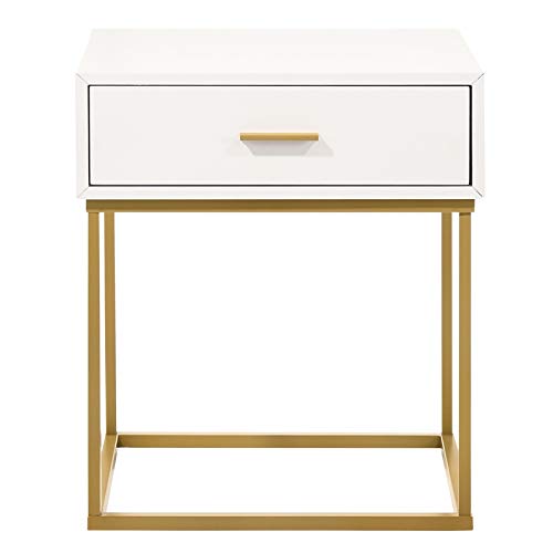 MAKLAINE White One-Drawer Nightstand with Gold Legs - Modern Bedside Table for Bedroom, Living Room & Office Storage