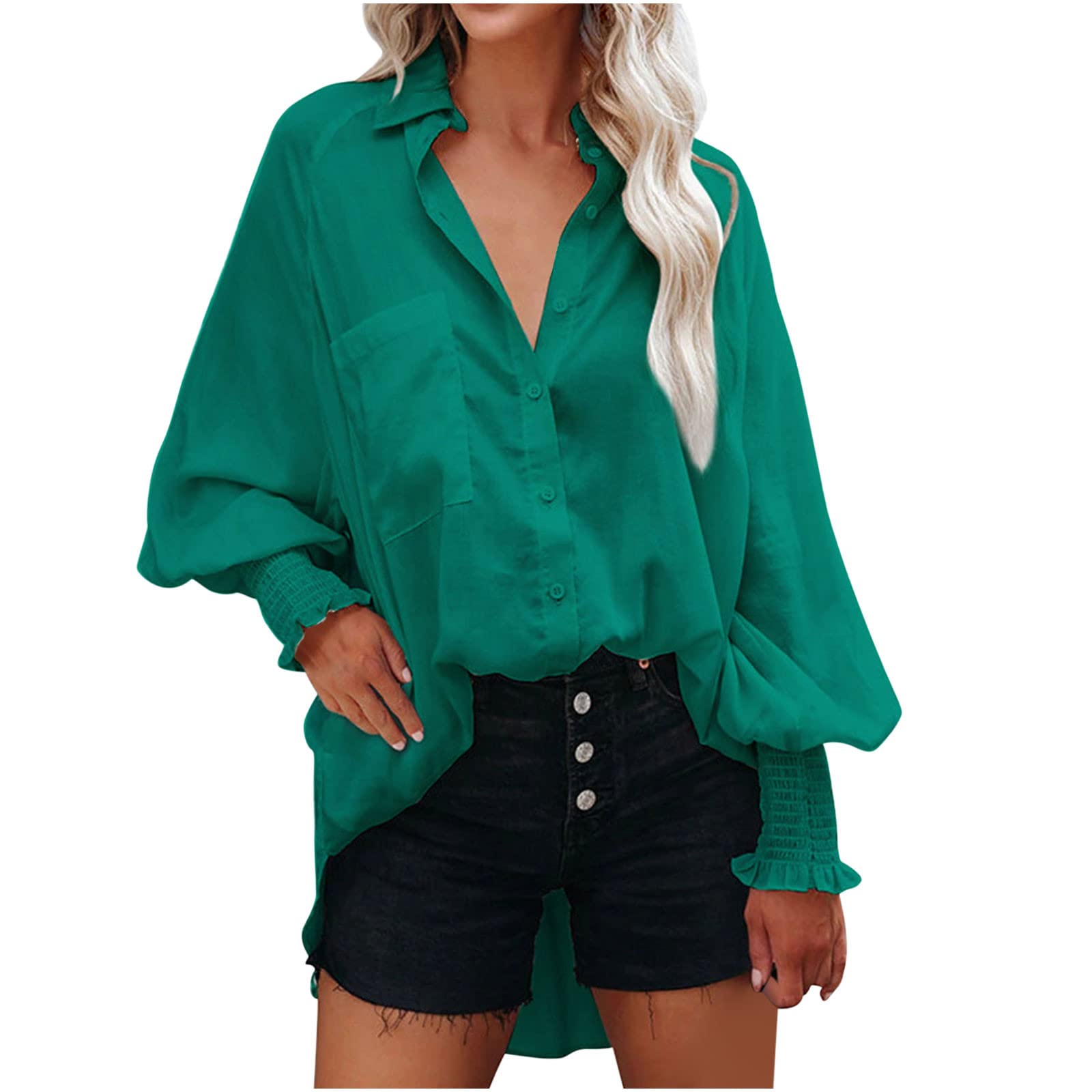 Women's Casual Long Sleeve Bishop Blouse - Loose Fit Lapel Collar Button Down Shirt for Spring & Fall | Office Wear, Date Night & Everyday Outfits