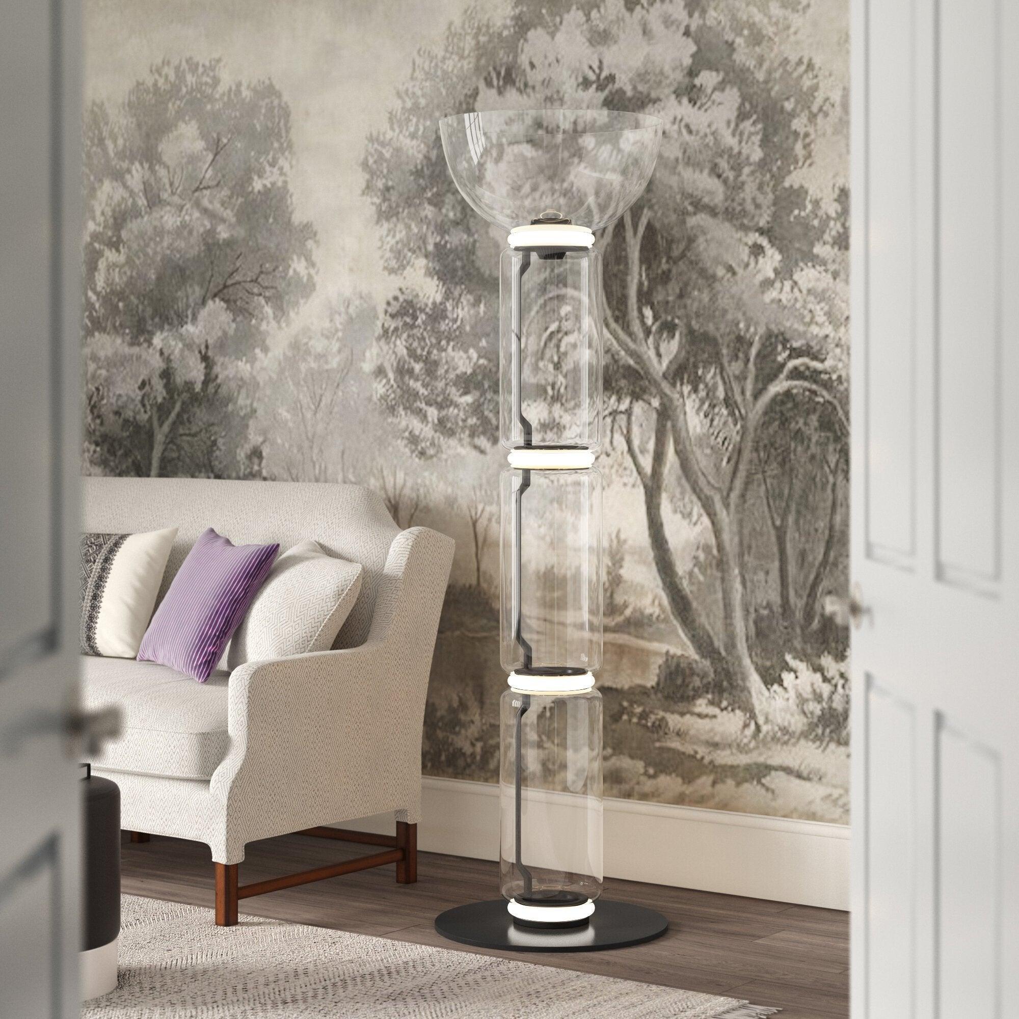 Modern Bamboo Glass Floor Lamp - Elegant Home Decor for Living Room, Bedroom & Office - Perfect for Ambient Lighting & Relaxation