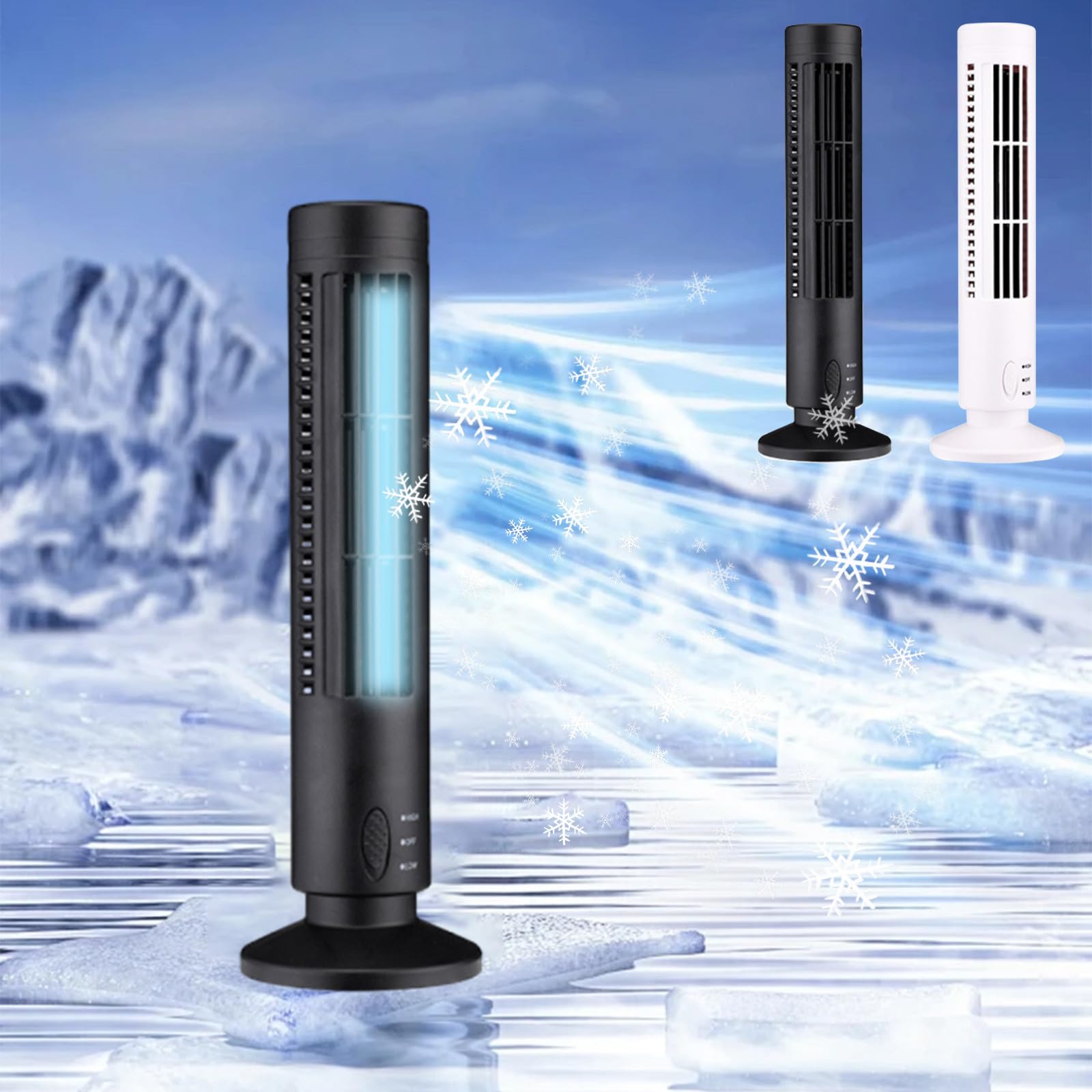 AZXY Small Vertical Air Conditioner & Personal Standing Floor Fan - Electric Tower Fan, Portable Quiet Evaporative Bladeless Cooler for Bedroom, Indoor, Office & Home Use | Perfect for Summer Cooling, Night Sleep & Workspace Comfort (Black)