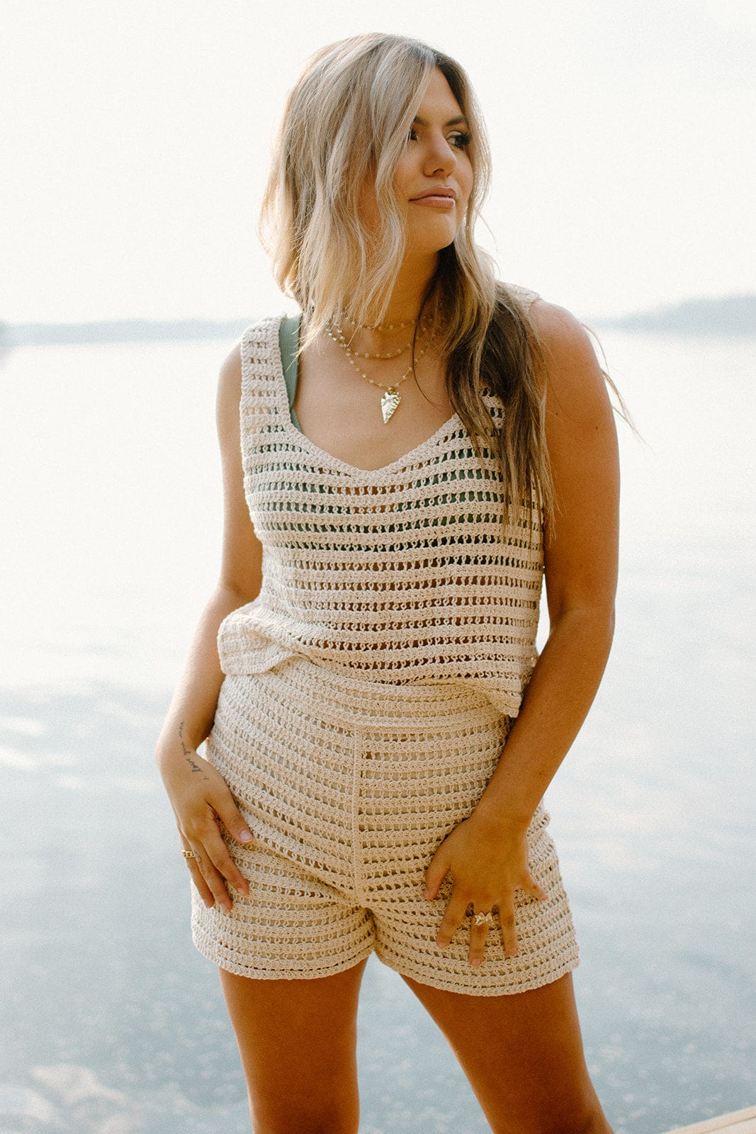 Oatmeal Crochet Set Shorts - Boho Summer Beach Shorts for Women | Perfect for Vacation, Yoga & Casual Wear