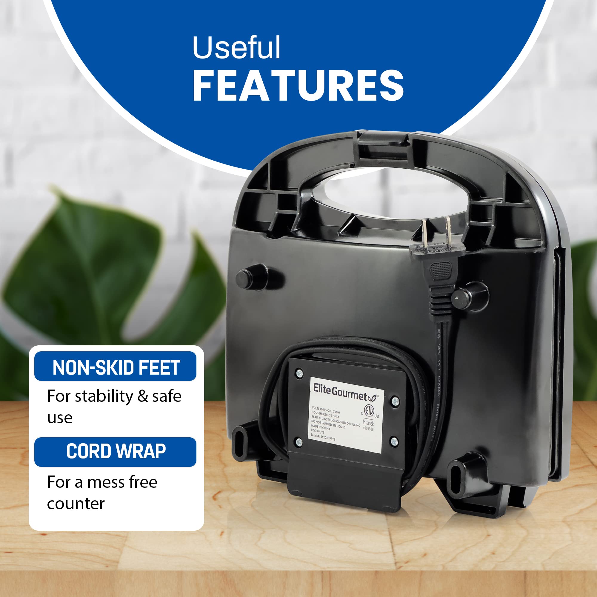 Elite Gourmet ESM-2207 2-Slice Sandwich Panini Maker - Non-Stick Surface for Grilled Cheese, Tuna Melts & Omelets - Perfect for Breakfast, Lunch & Quick Snacks at Home or Office (Black)
