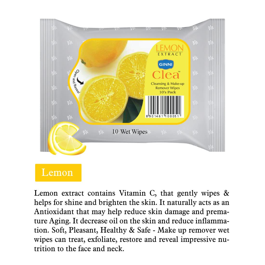 GINNI CLEA Cleansing & Refreshing Facial Wipes - Makeup Remover, Moisturizing Wet Wipes for Face (Cucumber, Rose, Lemon & Orange Scent) 40 Count Pack of 4 | Travel, Gym & Daily Skincare Routine