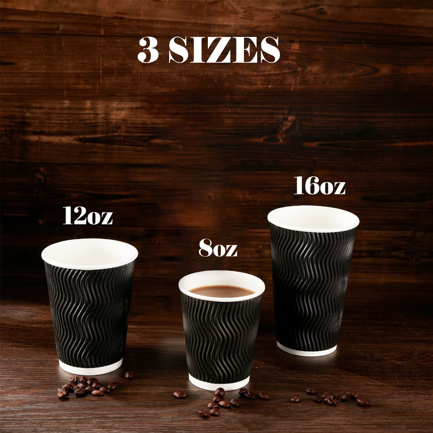 Lamosi 12 oz Disposable Coffee Cups - 120 Pack, Insulated Corrugated Paper Cups for Hot & Cold Drinks, Eco-Friendly Kraft Ripple Wall Cups for Office, Home, Party, Travel, Cafe - Perfect for Morning Coffee, Iced Tea, Office Meetings & Outdoor Events (Black)