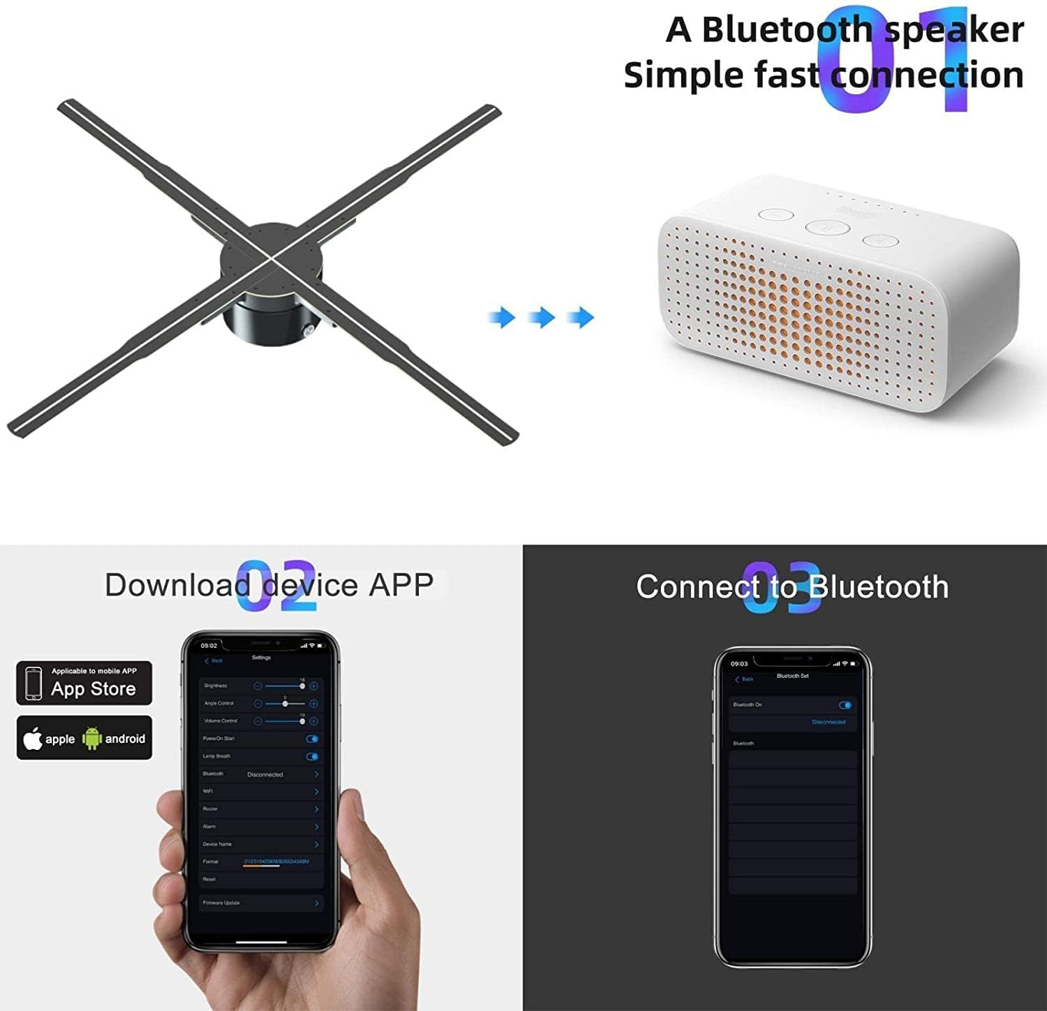 3D Hologram Fan - 19.6 Inch HD LED Holographic Display with 2000x1080PX Resolution, 576 LED Beads, APP+Bluetooth+WiFi Control (16GB) - Perfect for Retail Stores, Trade Shows, and Nightclub Advertising