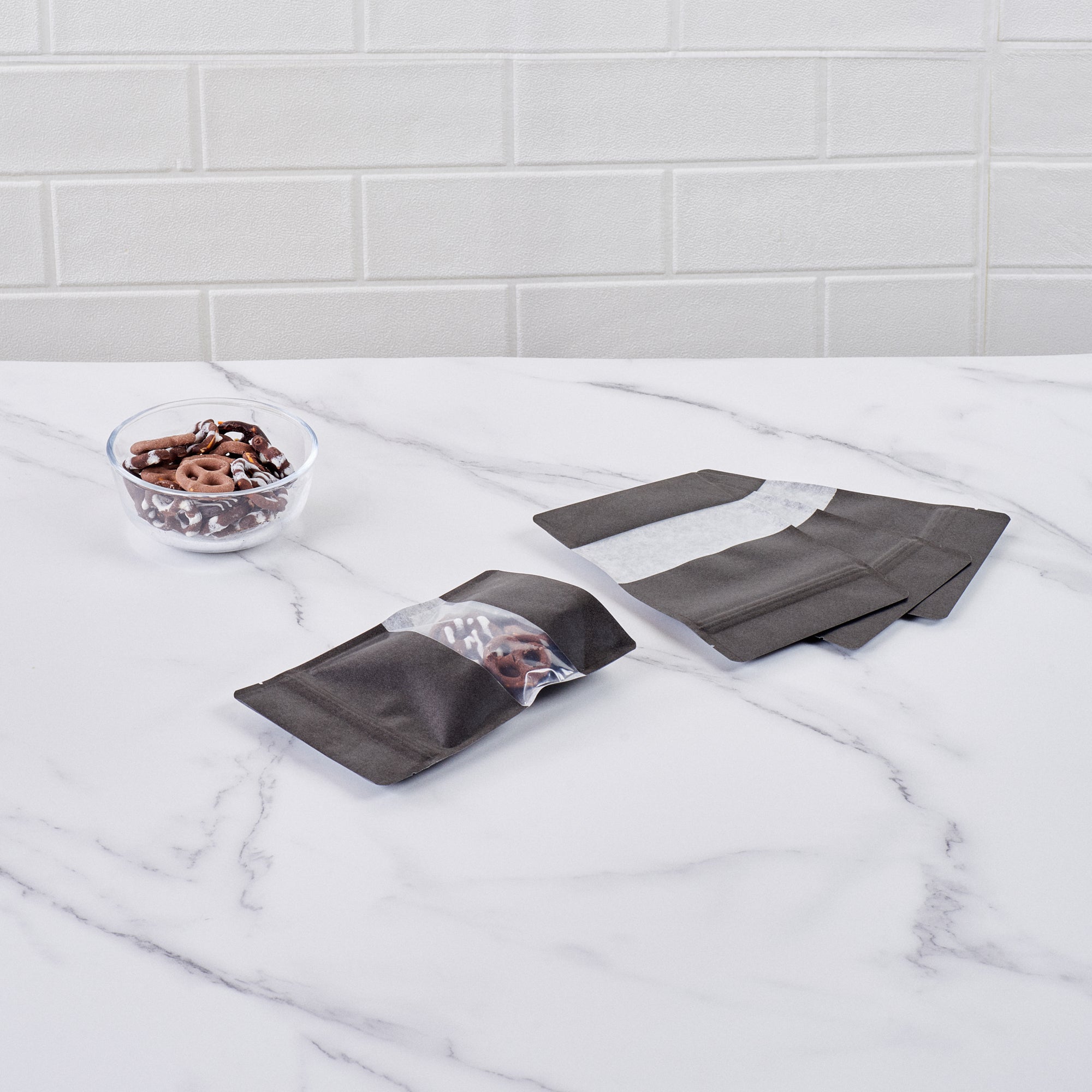 Bag Tek Black Plastic Small Window Bags - Heat Sealable, 7 x 4 3/4 x 1 1/2 Inches - Pack of 100 - Perfect for Retail Packaging, Bakery Goods & Small Item Storage