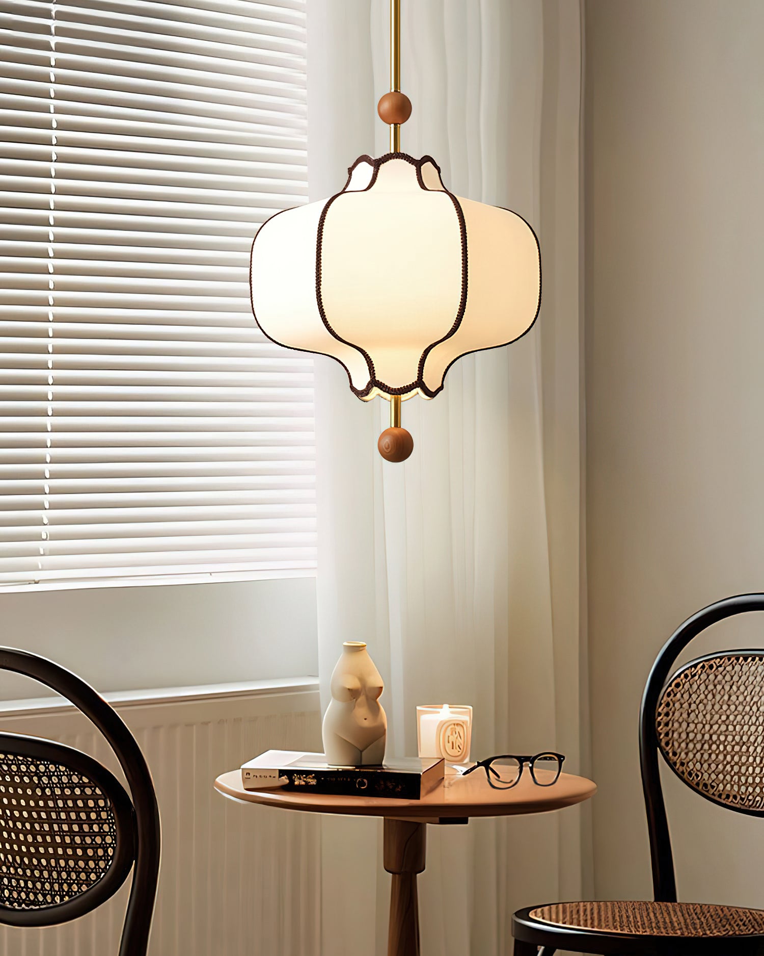 Modern Lantern Fabric Pendant Light - Handmade Rattan Shade with Vintage Style - Perfect for Bedroom, Dining Room, and Outdoor Patio Lighting