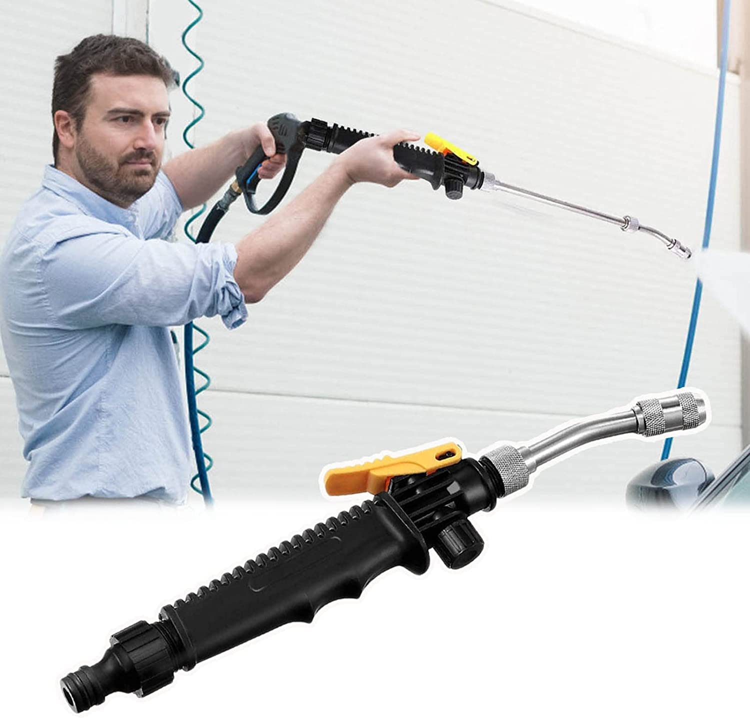 2-in-1 High Pressure Power Washer Nozzle - Adjustable Portable Metal Garden Sprayer for Car Washing, Outdoor Cleaning & Gardening (30cm) | Perfect for Driveways, Patios, Fences & Vehicle Detailing
