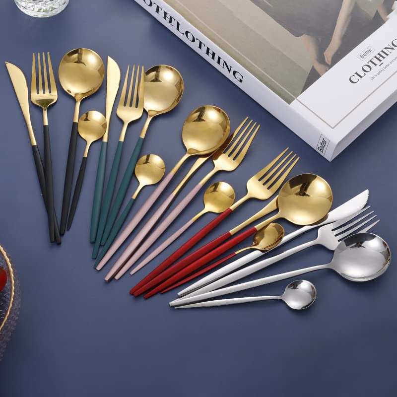 Premium Stainless Steel Knife Fork Spoon 4-Piece Tableware Set - Elegant Steak Cutlery Gift Box in Silver for Fine Dining, Wedding Gifts & Home Entertaining