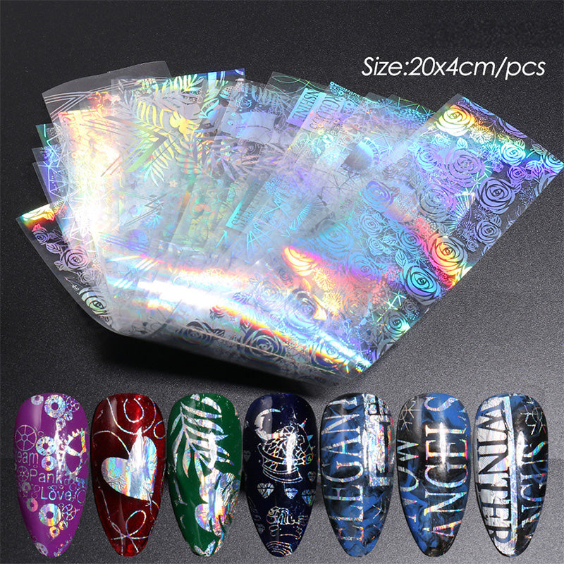 Holographic Laser Nail Foil 10 Sheets - Metallic Chrome Nail Art Decoration for DIY Manicure - Perfect for Nail Salon, Home Use, Parties & Special Occasions