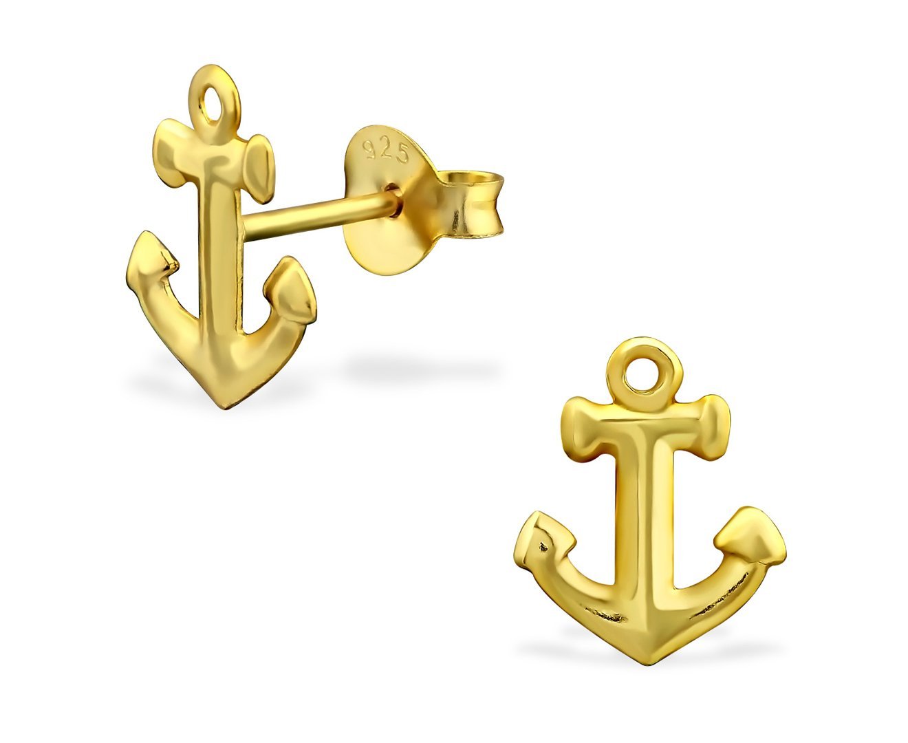 14K Gold Plated Sterling Silver Anchor Stud Earrings for Women - Nautical Jewelry Gift for Her - Perfect for Beach Parties, Summer Outfits & Everyday Wear