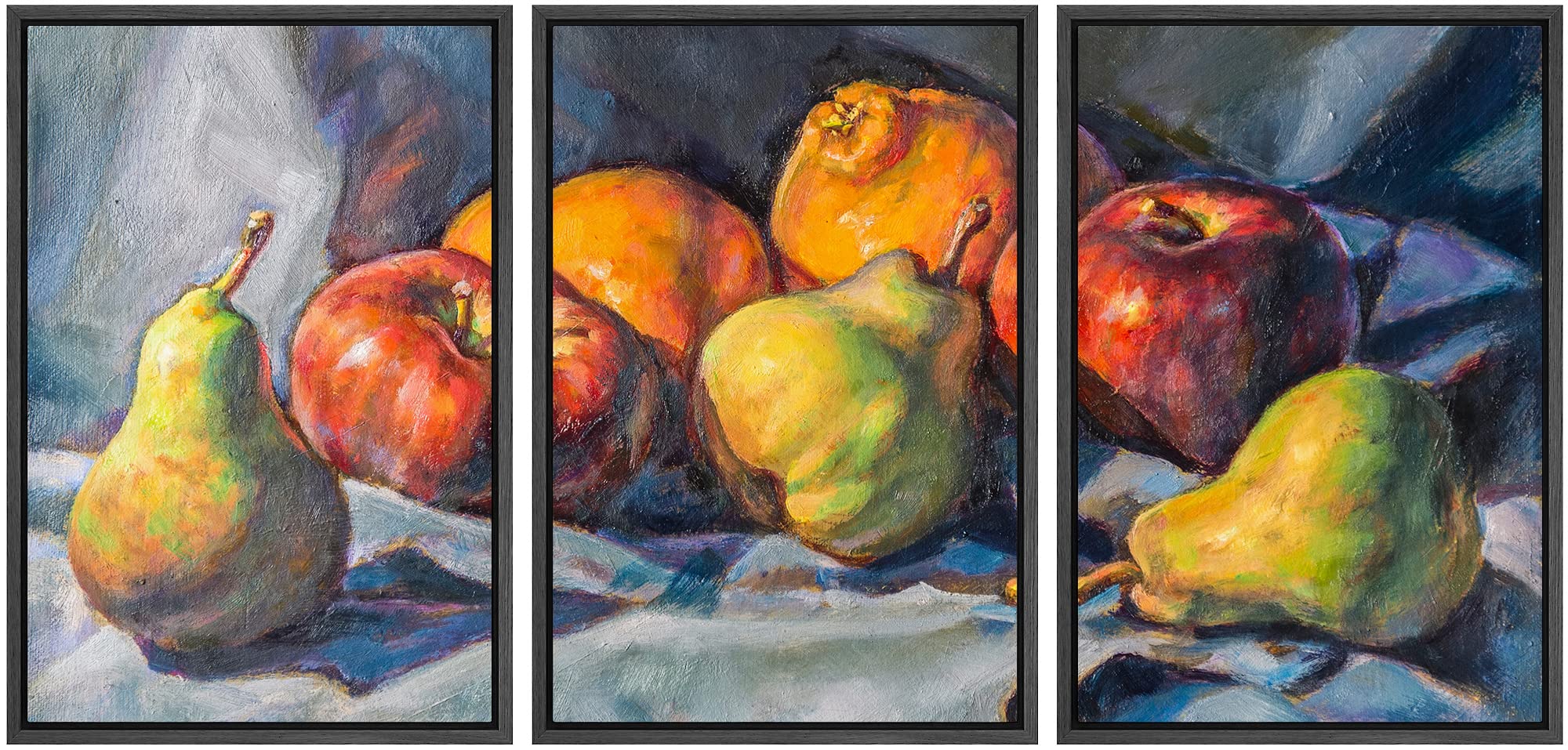 Wall26 - 3 Piece Framed Canvas Wall Art - Fruit Still Life Oil Painting on Stretched Canvas - Modern Home Decor Ready to Hang (16