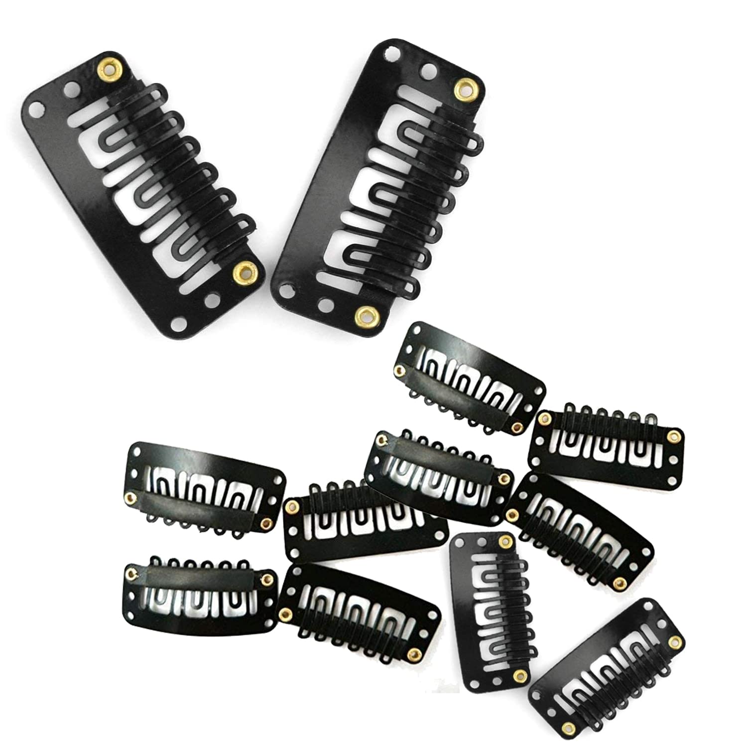 VIEWS Hair Extension Clips for Women & Men - 12 Pack Black Snap Wig Clips (3.4 cm) - Invisible Hair Patch Clips for Natural Volume & Styling - Perfect for Daily Wear, Parties & Cosplay