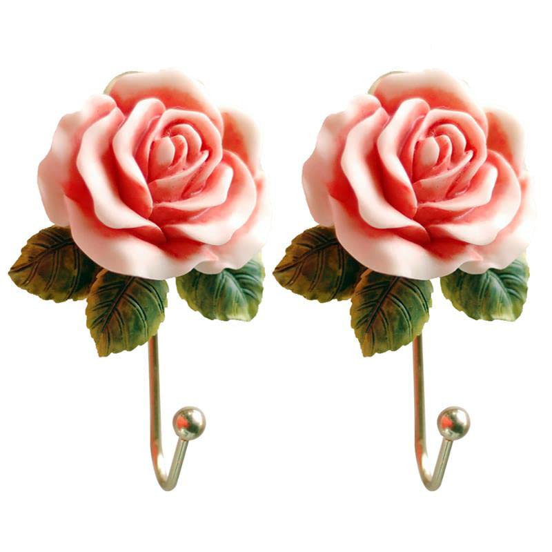 Elegant Rose Resin Wall Hooks - Set of 2 Cute Coat Racks & Hat Hooks for Bathroom, Kitchen, Entryway - Perfect for Hanging Towels, Keys, Coats, Hats & Bags | Durable Wall Mounted Decor for Home & Office Organization