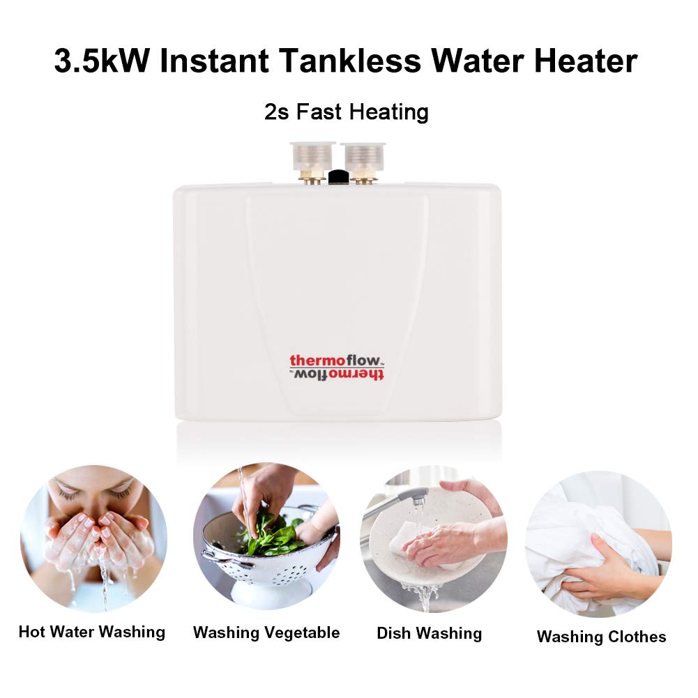 Thermoflow 110V-120V Mini Tankless Electric Water Heater - Instant On-Demand Hot Water for Sinks, Wall Mounted, CSA Certified 3.5kW Hardwired - Perfect for Bathrooms, Kitchens, and Small Spaces