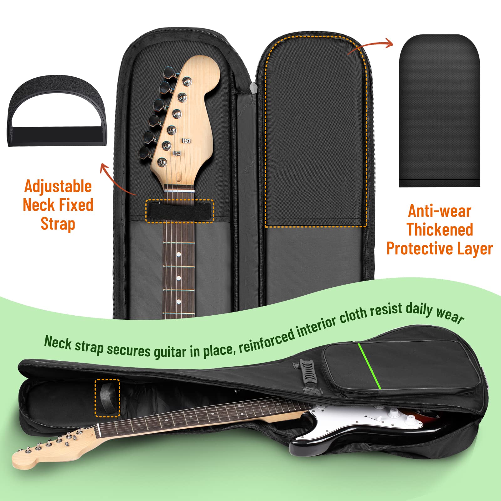 CAHAYA Electric Guitar Gig Bag with 0.3in Thick Padding - Lightweight Backpack Soft Case for Electric Guitars (Green, Model CY0293) - Perfect for Travel, Gigging & Music Lessons