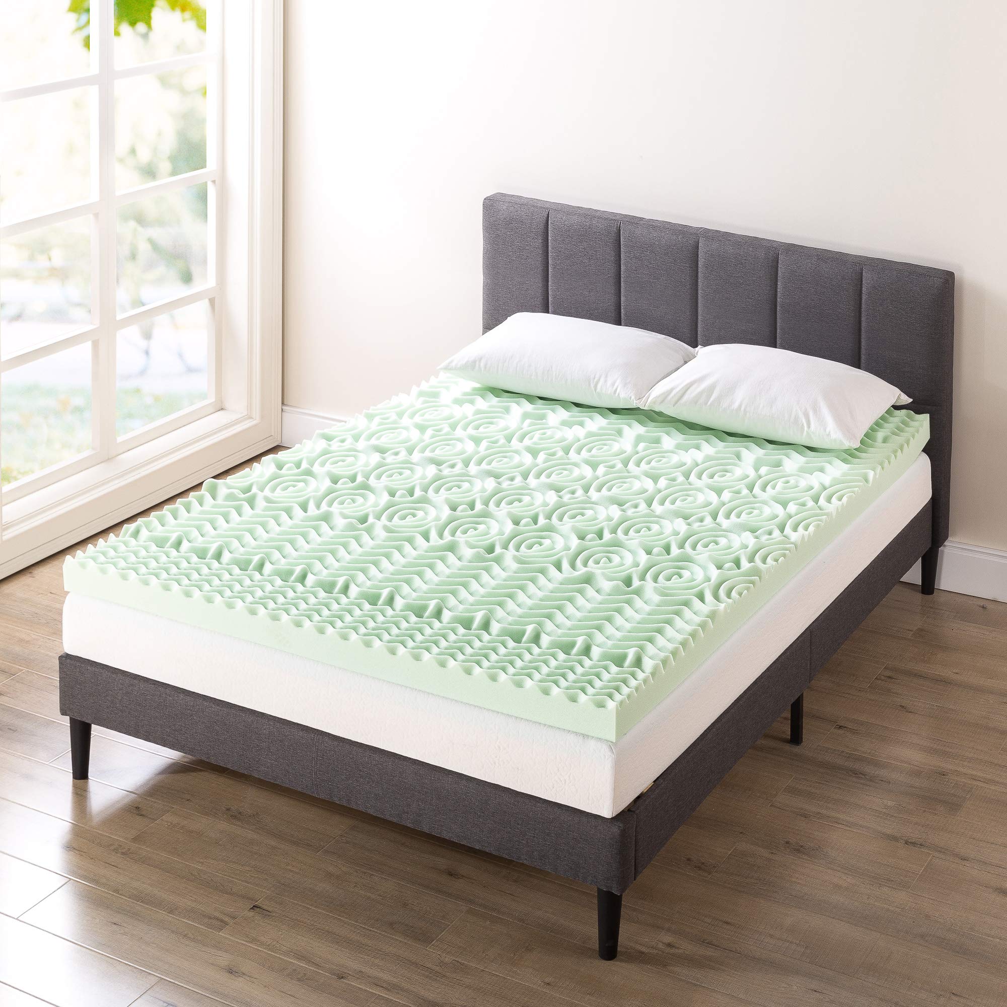 4 Inch 5-Zone Memory Foam Mattress Topper with Calming Green Tea Infusion - Cooling Gel Support for Short Queen Beds | Perfect for Back Pain Relief & Hot Sleepers