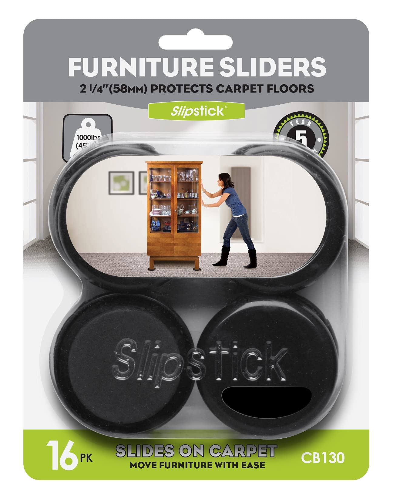 Premium 2-1/4 Inch Round Furniture Sliders for Carpet & Hardwood Floors - 16 Pack Heavy Duty Plastic Slider Pads - Reusable Furniture Moving Discs for Sofa, Couch, Table & Chair - Easy Glide Home & Office Furniture Protection