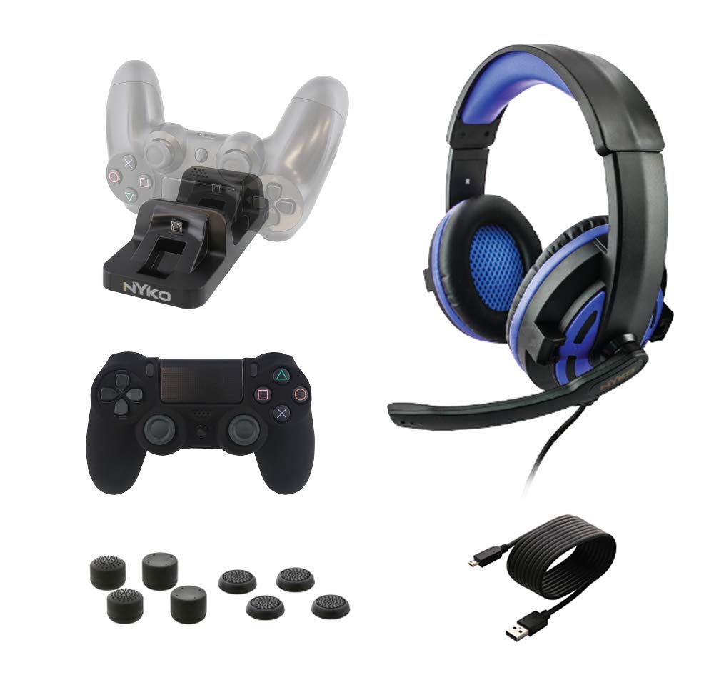Nyko Master Pak for PlayStation 4 - Complete PS4 Accessory Kit with Wired Headset, Charge Dock, Controller Skins, Thumbstick Caps & Charging Cable - Essential Gaming Gear for PS4 Gamers - Perfect for Multiplayer Gaming, Late-Night Sessions & Competitive Play