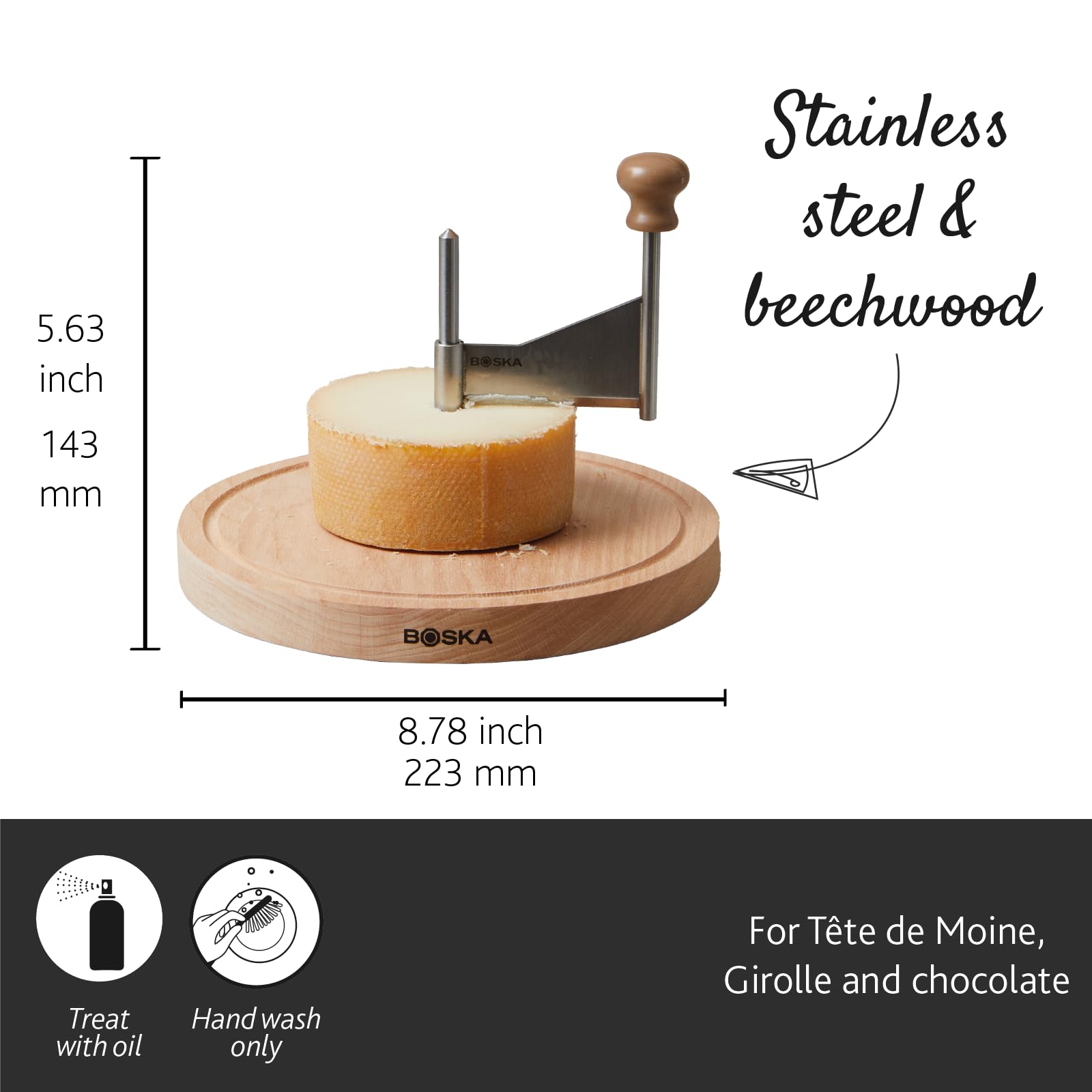 BOSKA Amigo Cheese Curler - Stainless Steel Cheese Shaver for Tete de Moine, Girolle & Chocolate Wheels | 10-Year Warranty | Perfect for Cheese Platters, Wine Pairings & Gourmet Cooking