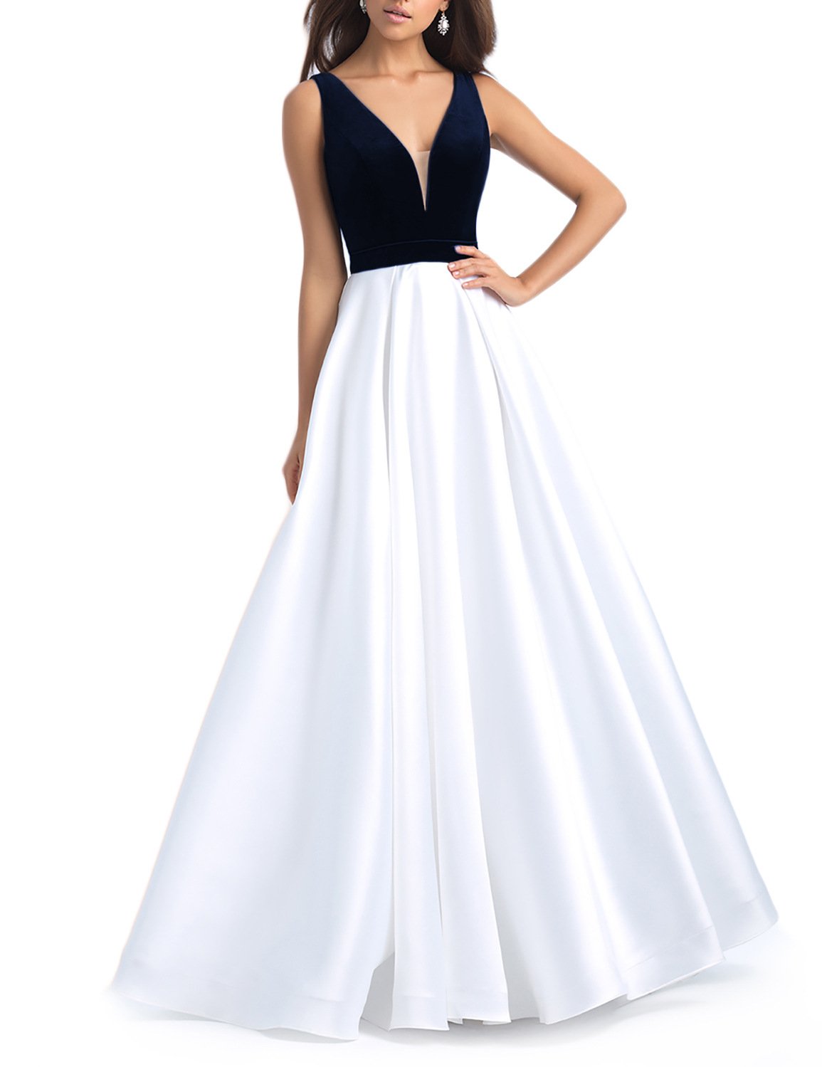OYISHA Women's Long V-Neck Formal Party Dress - Vintage Cocktail Evening Gown for Wedding, Prom & Special Occasions - Elegant EV130 Style for Night Out & Black Tie Events
