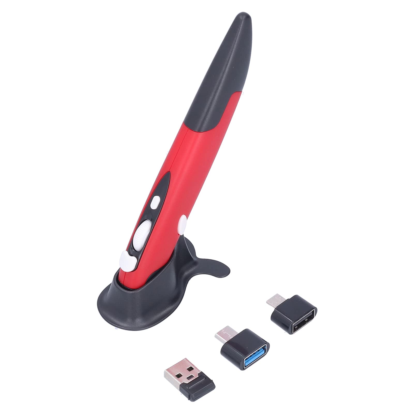 2.4G Wireless Optical Mouse Pen with Adjustable 800/1200/1600DPI - Creative Stylus Mouse for PC & Laptop (Black/Red) - Perfect for Office Work, Digital Art & Presentations