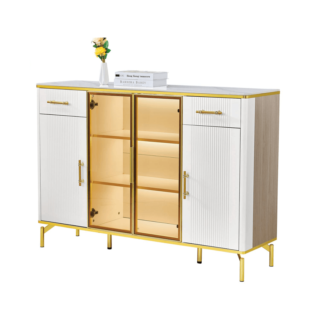 Maurille II Buffet Hutch with Storage - 55 Inch Solid Wood Sideboard Cabinet for Dining Room, Kitchen, or Living Room - Perfect for Home Decor and Entertaining