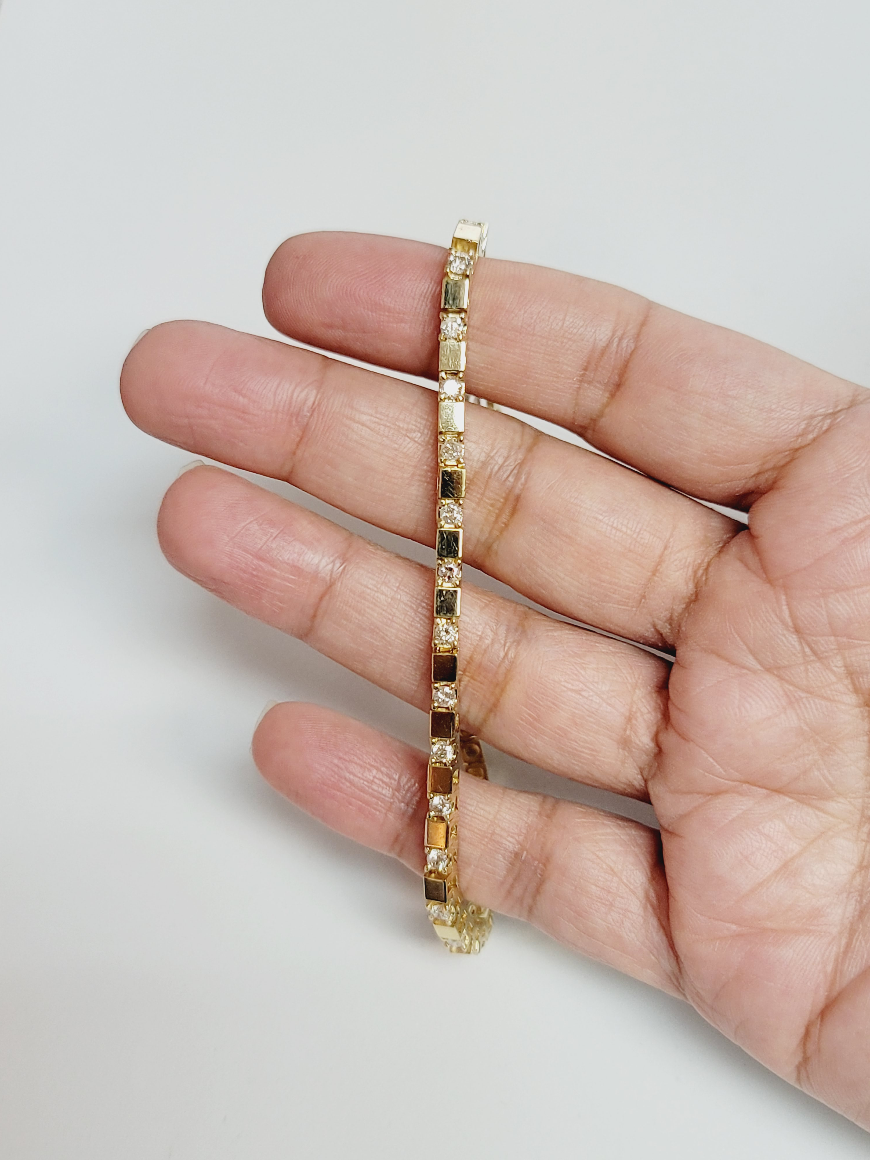 14K Yellow Gold Diamond Square Block Tennis Bracelet for Women - Elegant Stackable Jewelry for Parties, Weddings & Everyday Wear