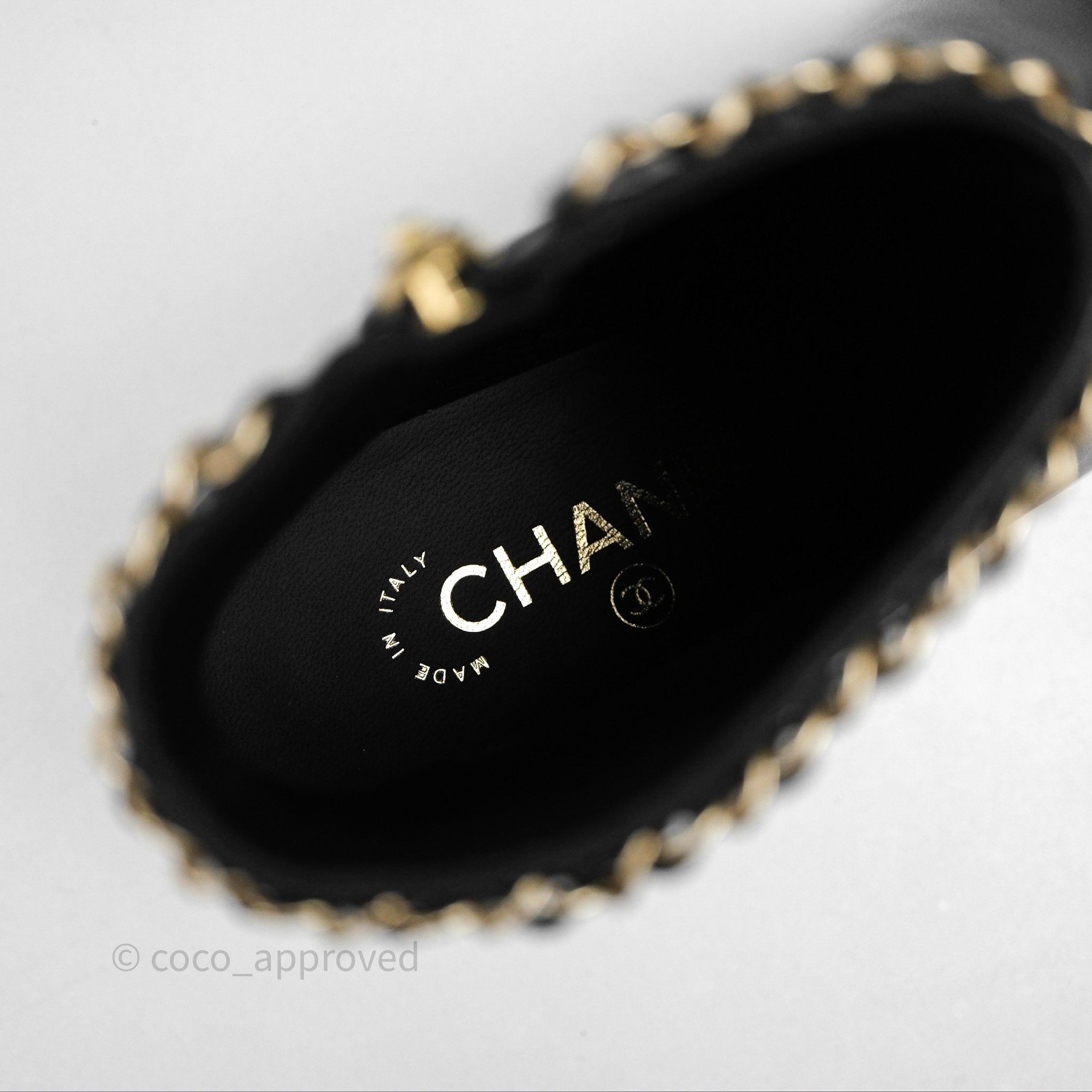 Chanel Black Cap Toe Chain Ankle Boots - Genuine Lambskin Leather Size 36.5 EU (Women's US 6.5) - Luxury Fashion Boots for Evening Parties & Date Nights