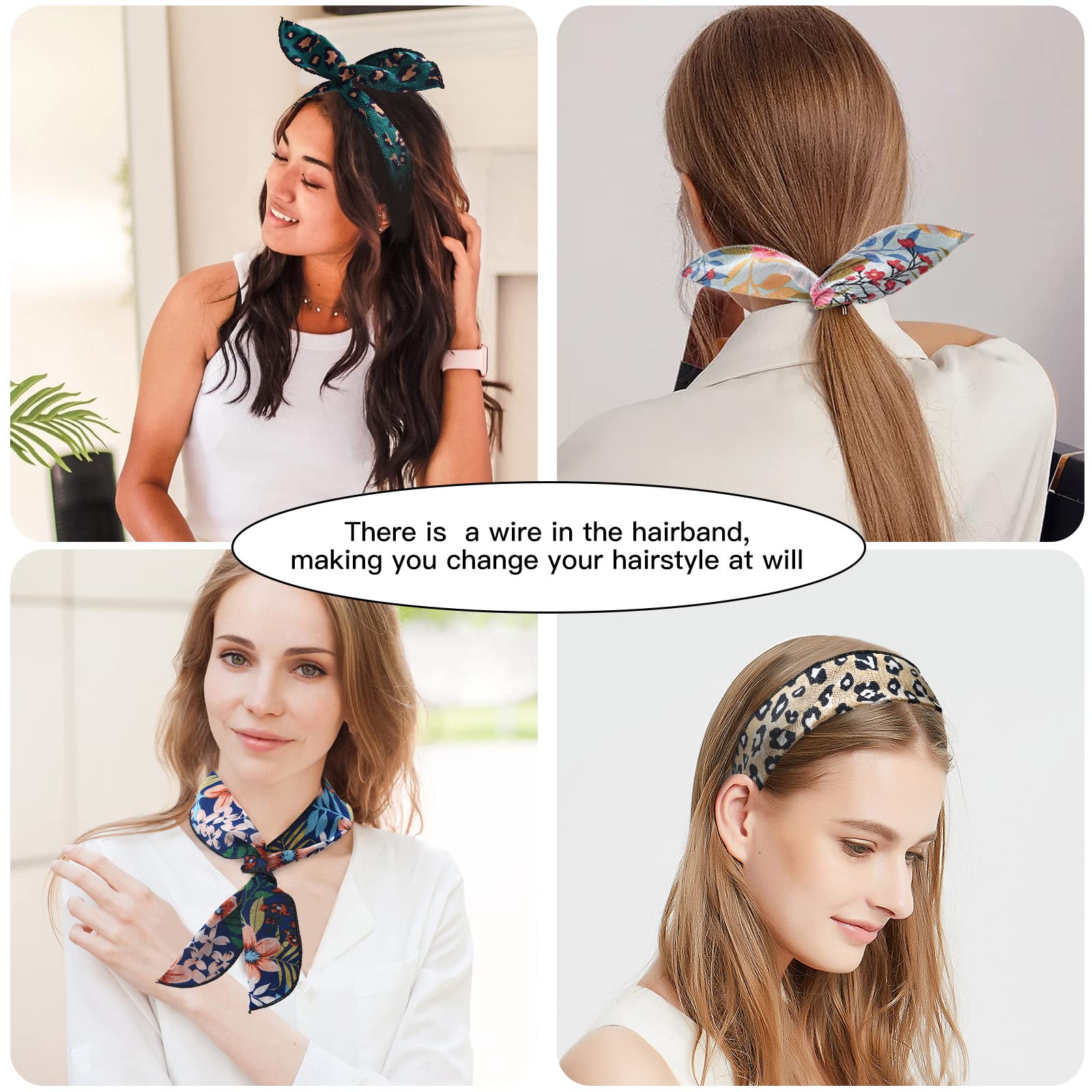 Yeshan Women's Wired Headbands - Twist Bow Hair Accessories with Polka Dot, Leopard & Floral Prints - Pack of 9 Hair Ties, Scarves & Rabbit Ear Headbands for Women & Girls - Perfect for Parties, Workouts & Everyday Fashion