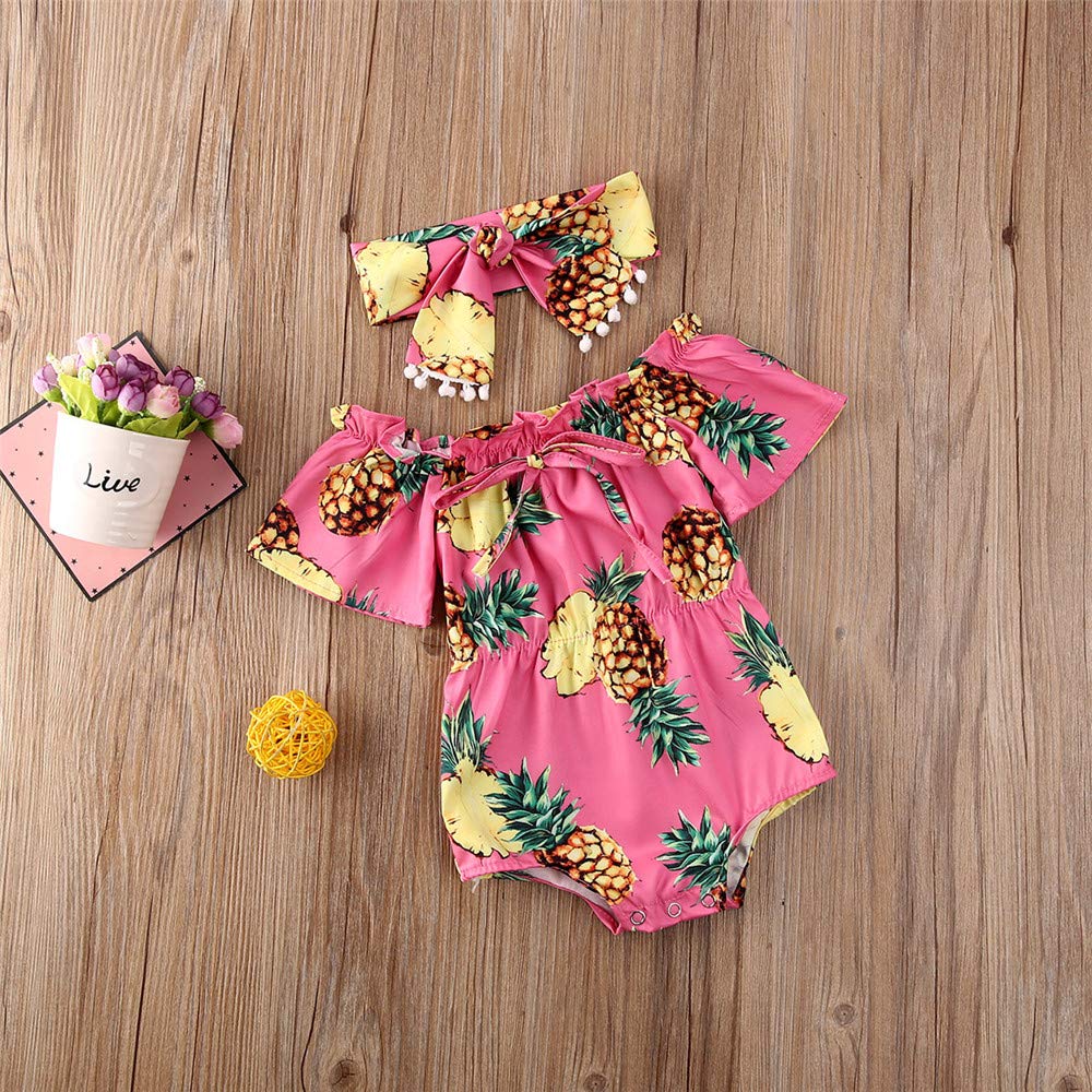 Adorable Floral Off-Shoulder Baby Girl Romper & Headband Set - Soft Cotton Summer Outfit for Newborns & Infants - Perfect for Photoshoots, Parties & Outdoor Play
