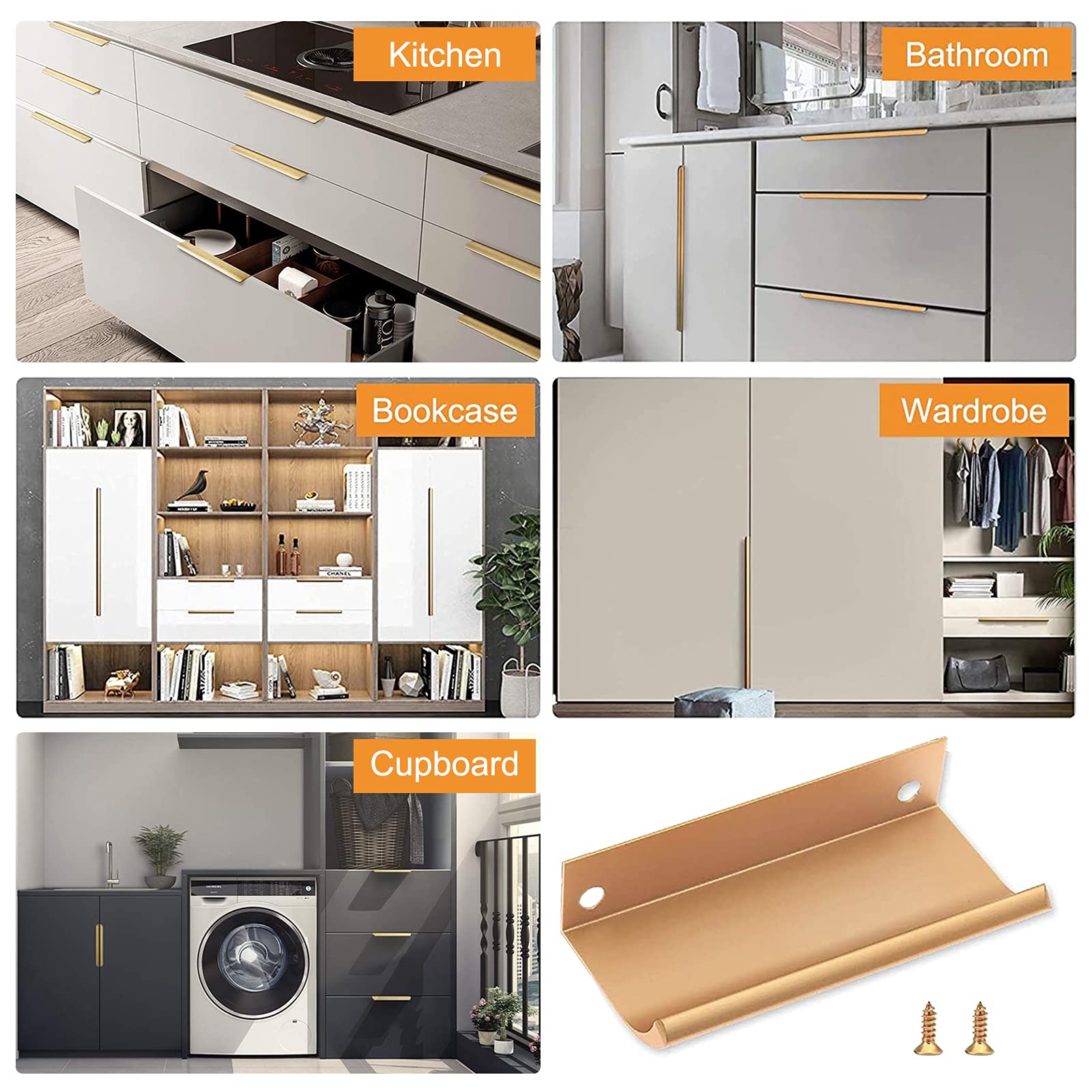 MOROBOR 4 Pack Modern Finger Edge Pull Cabinet Handles - 120mm Rose Gold Hidden Drawer Knobs for Kitchen, Bathroom & Office Furniture - Easy Installation & Stylish Upgrade