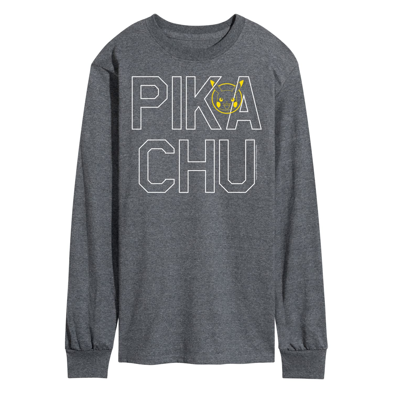 HYBRID APPAREL Pokémon Pikachu Block Print Men's Long Sleeve Graphic T-Shirt - Cool Anime Gaming Tee for Casual Wear & Cosplay