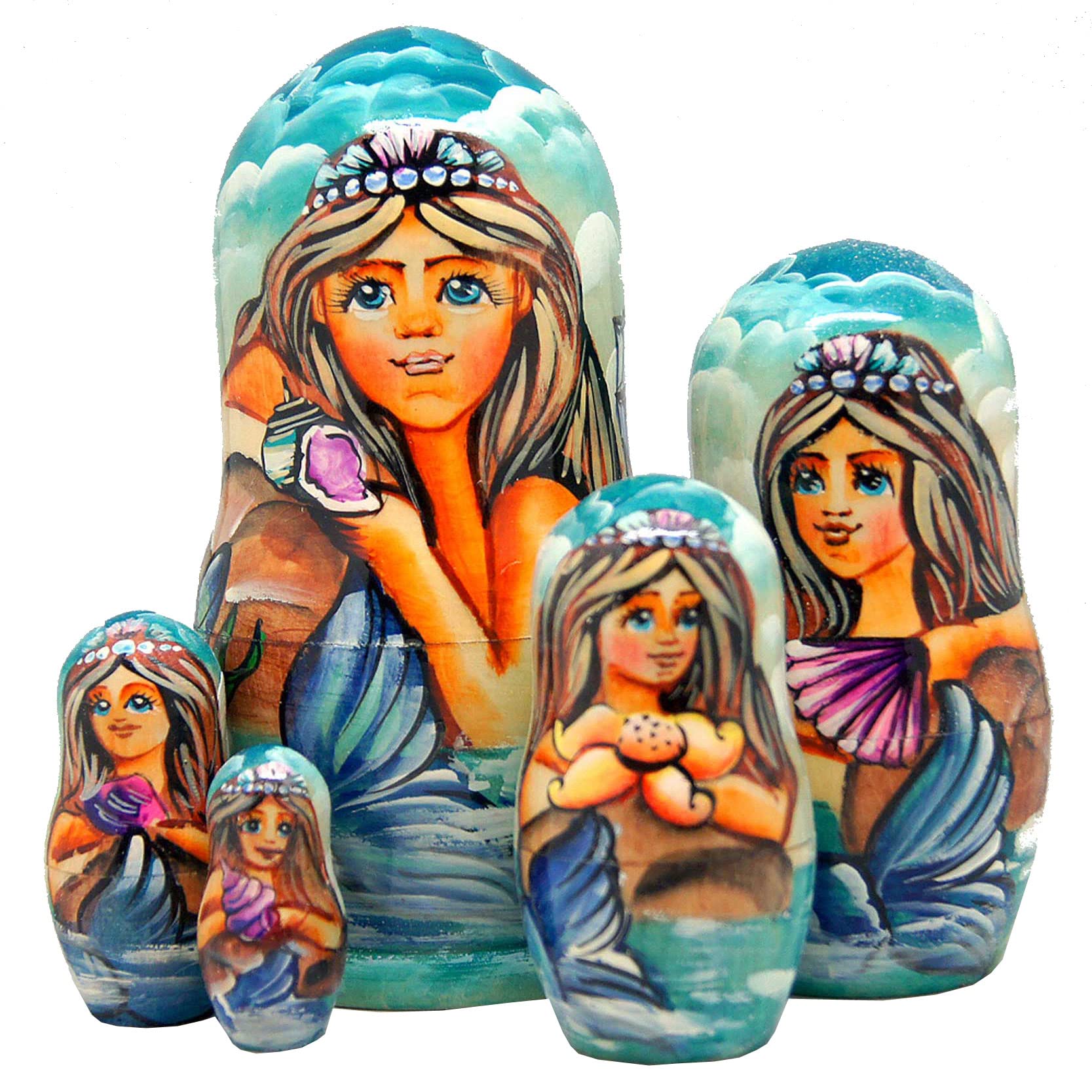 Handmade Russian Matryoshka Wooden Stacking Dolls - 5-Nest Traditional Folk Art Nesting Dolls Set for Kids & Adults | Perfect Christmas, Birthday, Mother's Day Gift & Home Decor | Collectible Folk Art for Display & Play