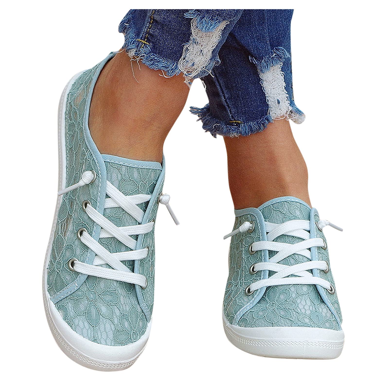 Women's Comfortable Flats Shoes - Wide Width Dressy Lace-Up Loafers, Fashion Solid Canvas Flats with Floral Design, Closed Toe Green Sneakers for Walking, Work & Casual Outfits | Perfect for Office, Travel & Daily Wear