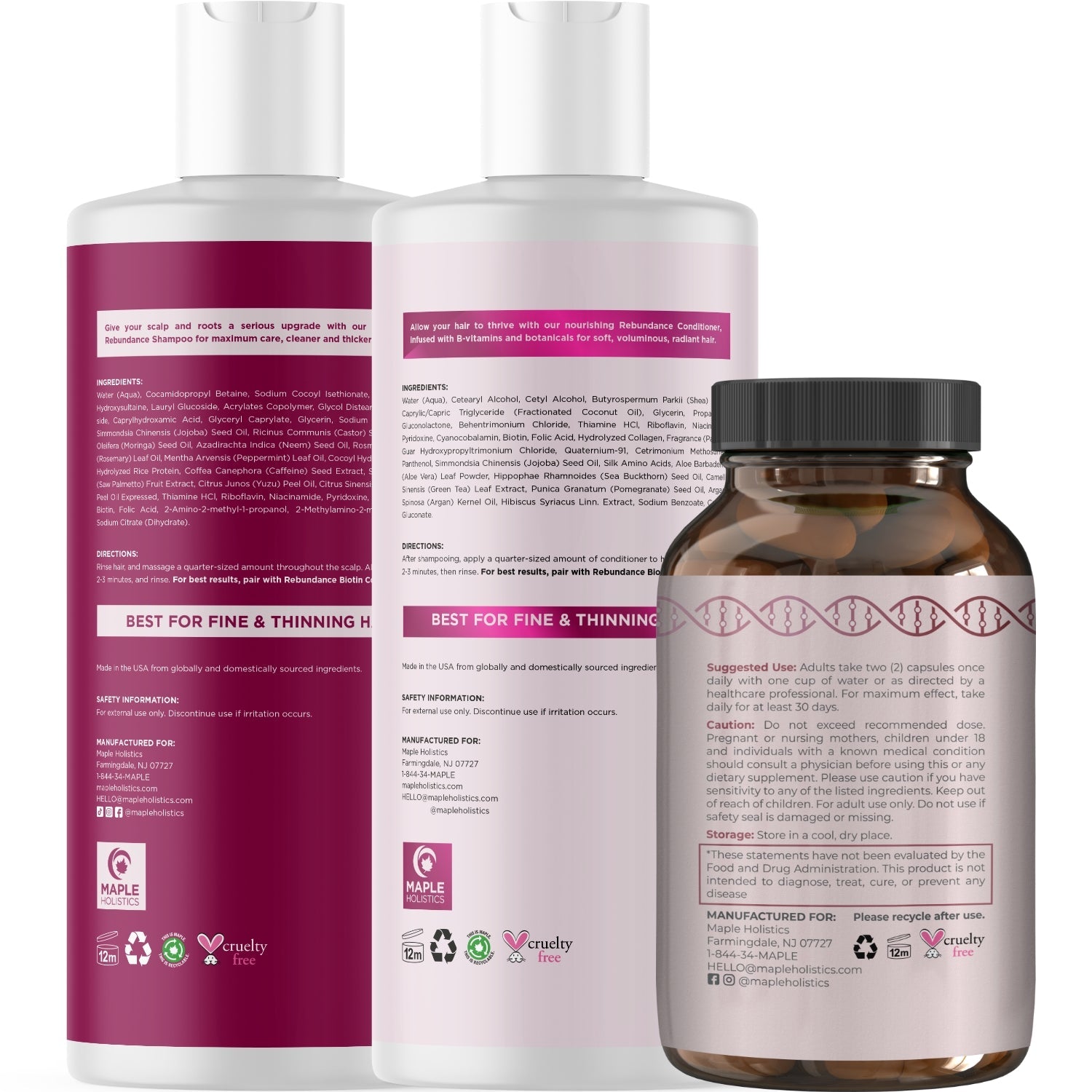 REBUNDANCE™ Hair Growth Bundle for Women - Thickening Shampoo & Conditioner Set for Thinning Hair - Perfect for Daily Hair Care & Scalp Health