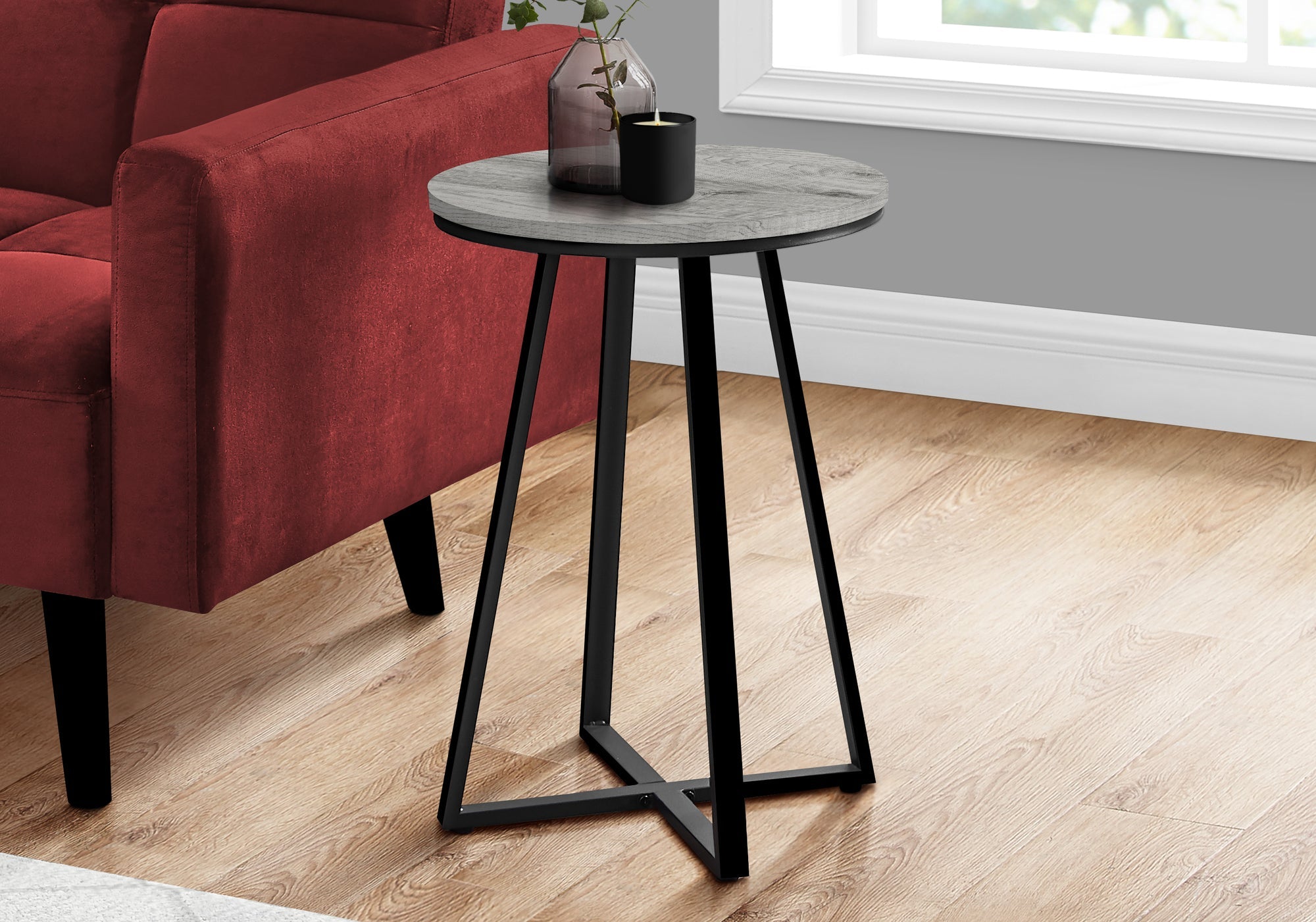 Modern Accent Table 22 Inch Height in Grey with Black Metal Frame - Perfect for Living Room, Bedroom, or Office Decor