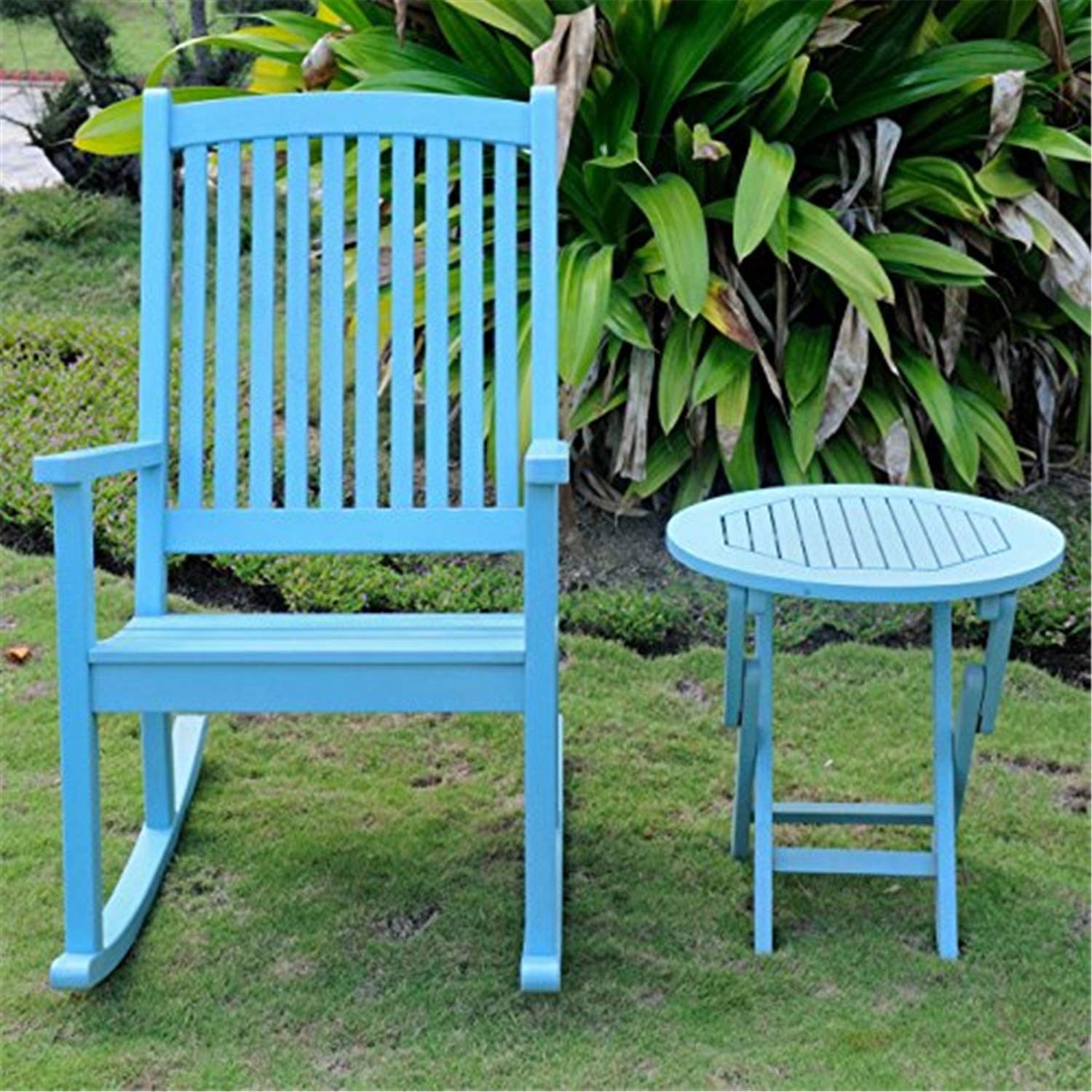Acacia Wood Rocking Chair with Side Table - Handcrafted Nicosia Style Outdoor Furniture for Patio, Garden, and Porch Relaxation