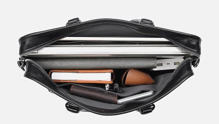 Stylish Black Leather 15 Inch Women's Laptop Bag - Professional Work Briefcase for Business Women, Office Commute & Travel Accessories