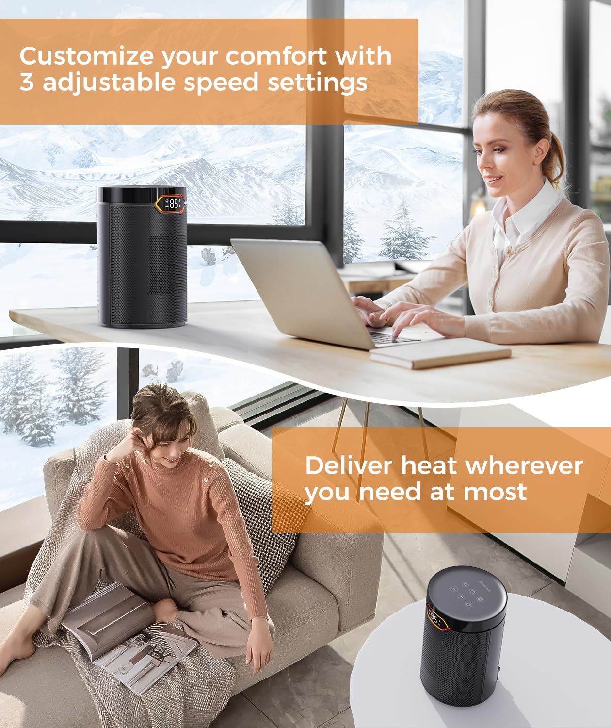 BREEZOME 1500W PTC Ceramic Space Heater - Portable Electric Heater with Thermostat & 24H Timer, Fast Quiet Heating for Home, Bedroom, Office - Perfect for Winter Warmth and Energy Efficient Indoor Heating