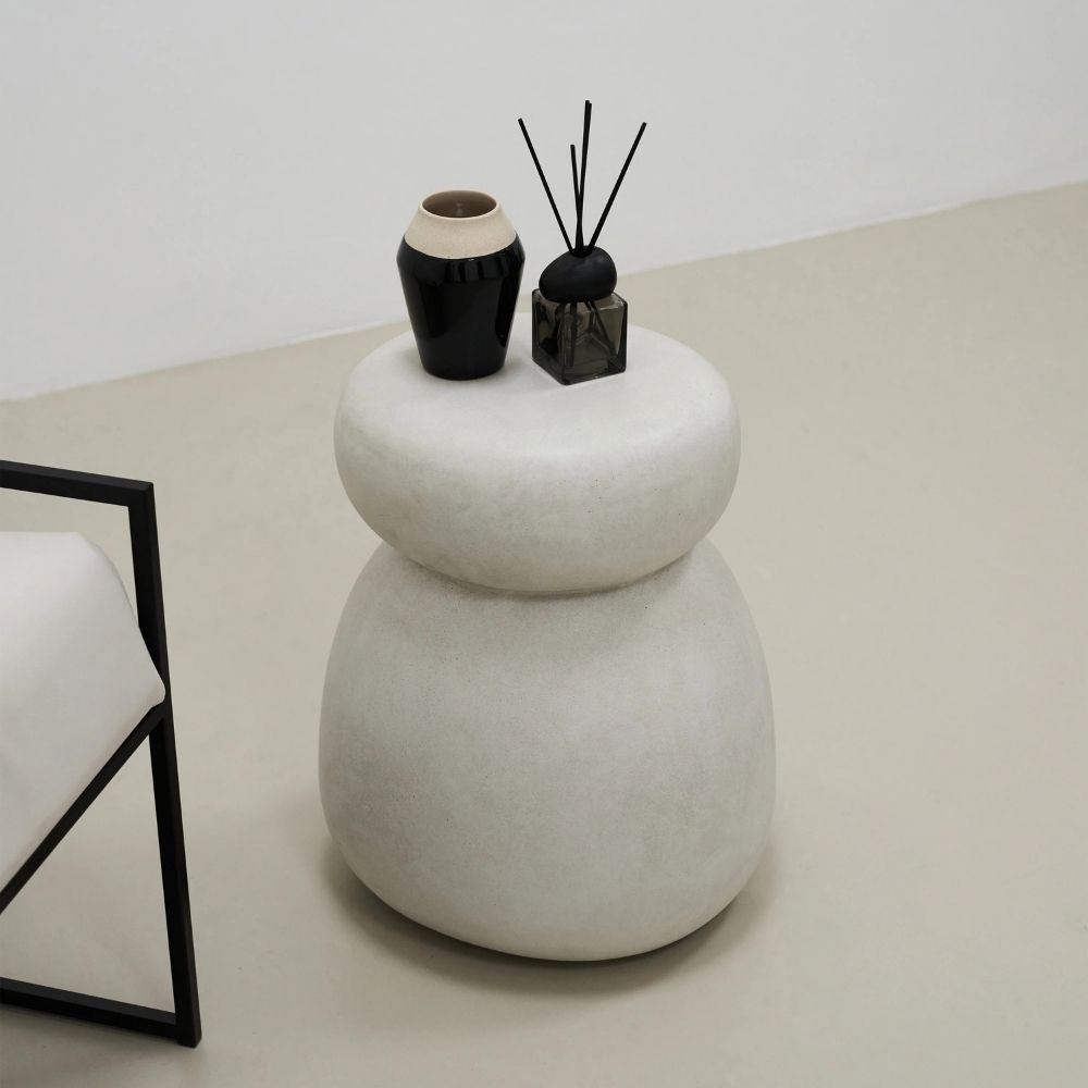 ROCCO 38cm White Concrete Side Table Stool - Indoor & Outdoor Use for Patio, Garden, Living Room, and Balcony
