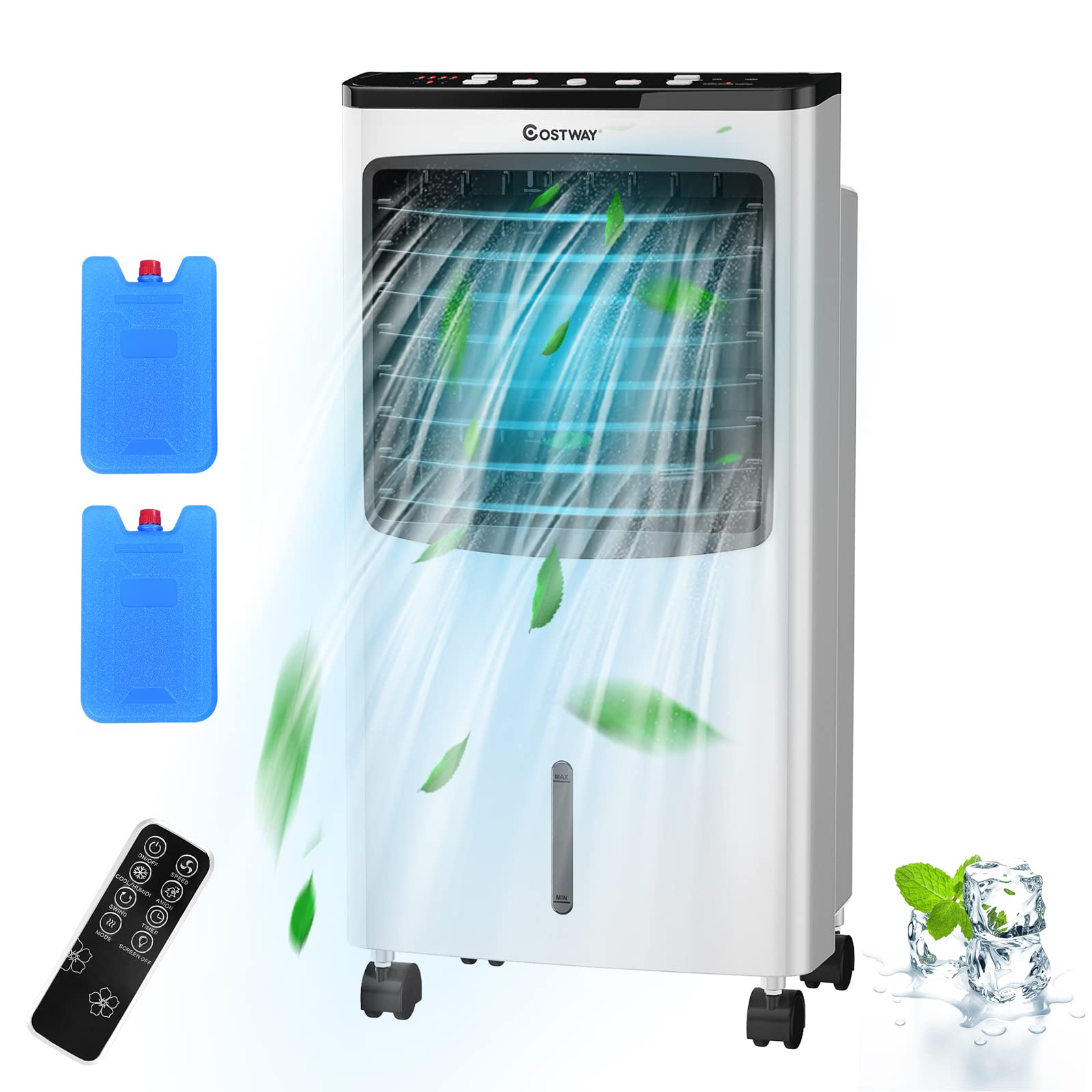 COSTWAY Portable Evaporative Air Cooler with Remote Control - 7.5H Timer, 2 Ice Boxes, Ultra Quiet Cooling for Bedroom, Home Office & Dorm | Perfect for Summer Sleep, Indoor Comfort & Personal Space Cooling
