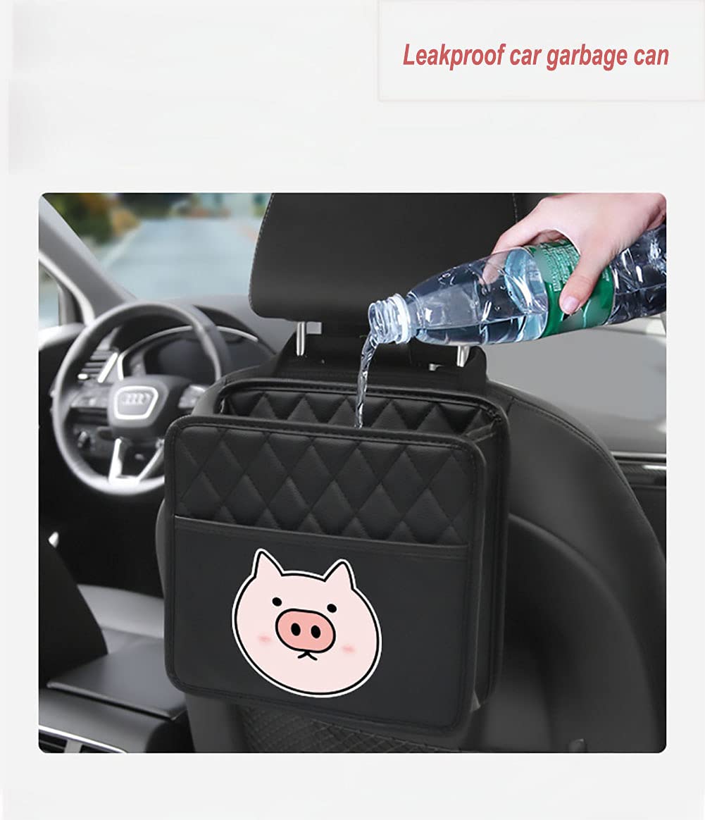 Small Cute Hanging Car Trash Bag - Waterproof Leather Collapsible Car Garbage Can for Back Seat, Vehicle Waste Bin & Automotive Organizer (Black) | Perfect for Road Trips, Commuting & Keeping Your Car Clean