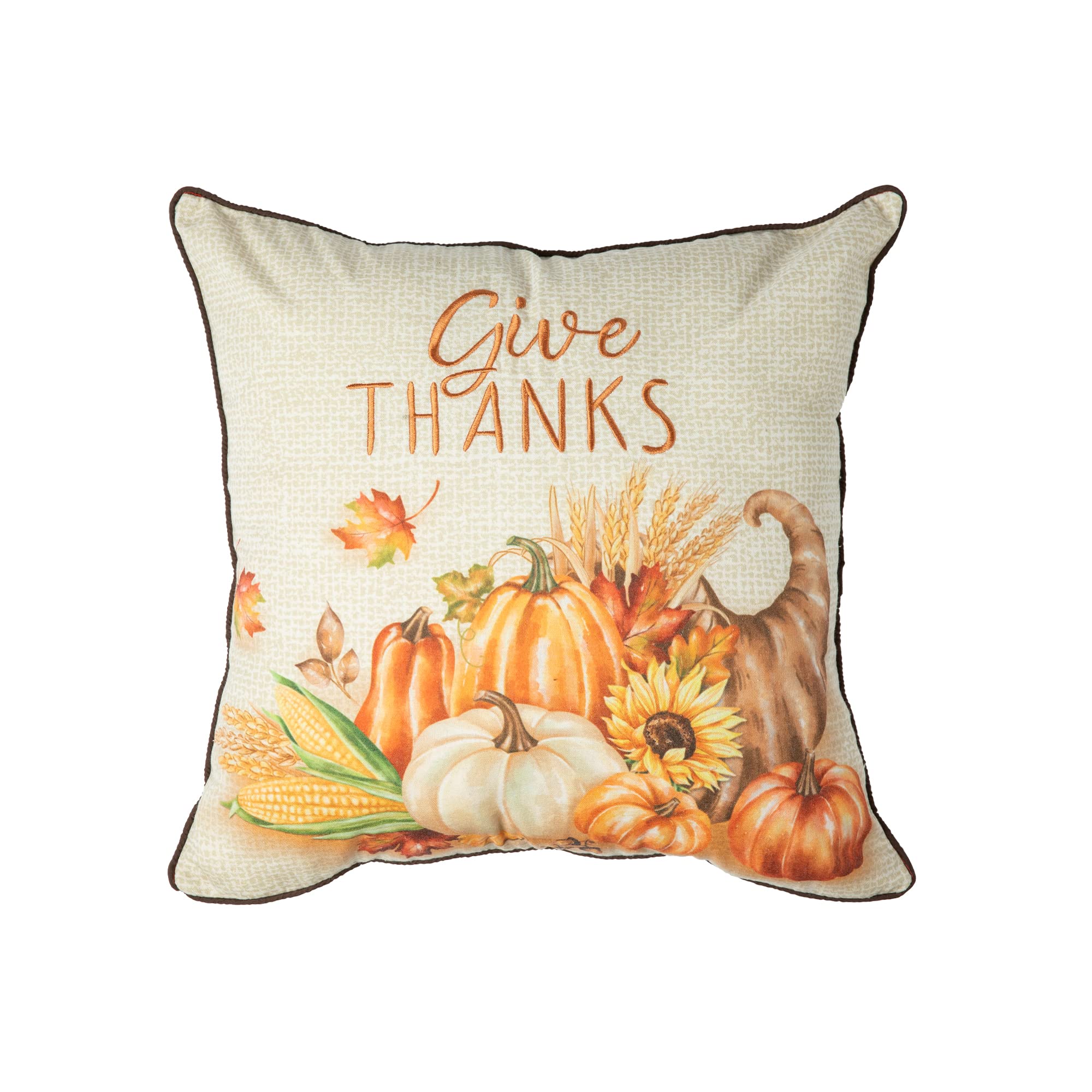 18x18 Inch Thanksgiving Throw Pillow for Couch - Embroidered Pumpkin & Letter Design, Farmhouse Decor, Handmade Decorative Pillow for Sofa, Living Room, Fall Festival Home Decor | Perfect for Thanksgiving Gatherings & Cozy Autumn Evenings